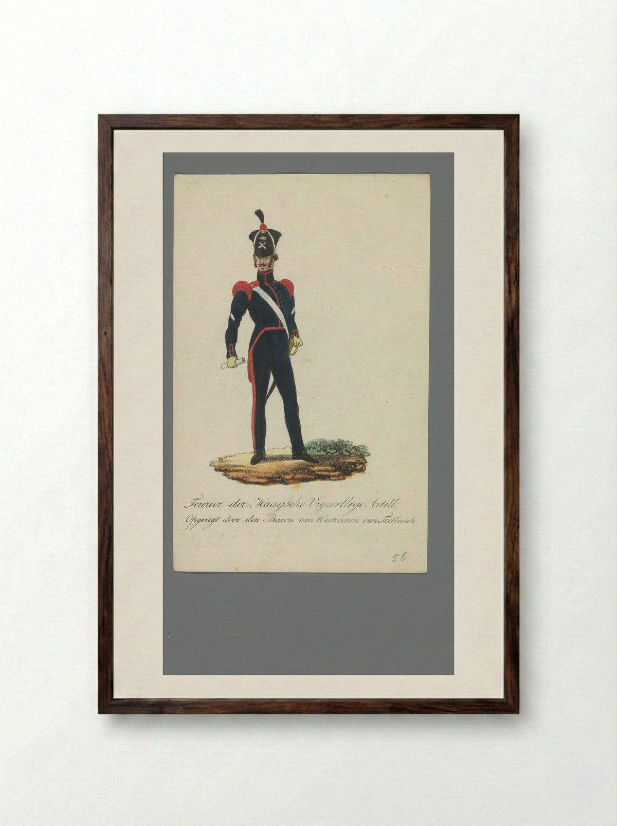 Fourier der Haagsche Vrijwillige Artill: opgerigt door den Baron van Westreenen van Tiellandt - Johannes Paulus Houtman - Framed Print Dark Wood