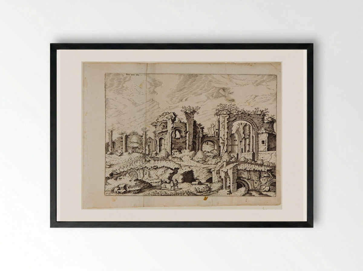 Fourth View of Ruins on the Palatine - Hieronymus Cock - Framed Print Black