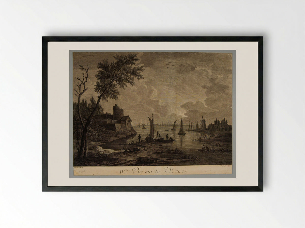 Fourth View on the Meuse - Charles Nicolas Dufour - Framed Print Black