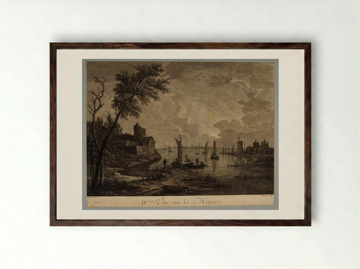 Fourth View on the Meuse - Charles Nicolas Dufour - Framed Print Dark Wood