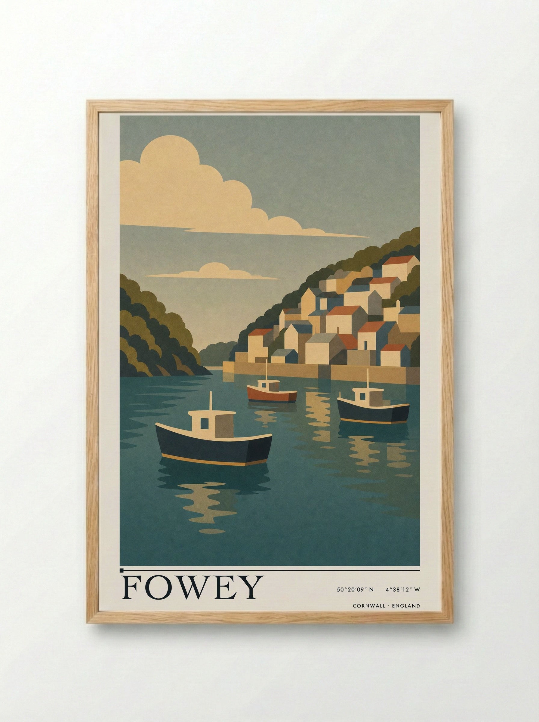 Fowey Cornwall Travel Poster - Framed Print Wood