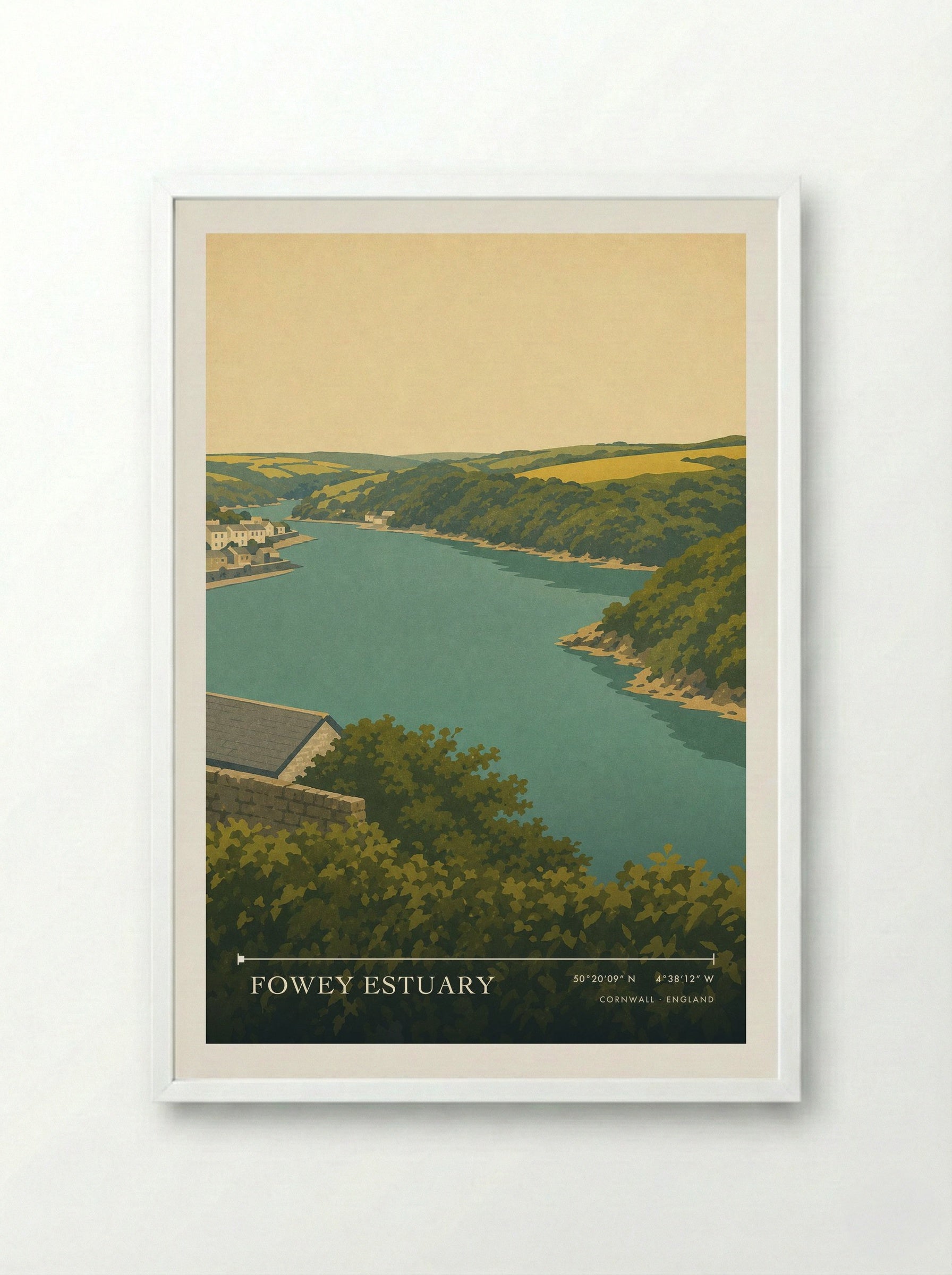 Fowey Estuary Cornwall England Travel Poster - Framed Print White