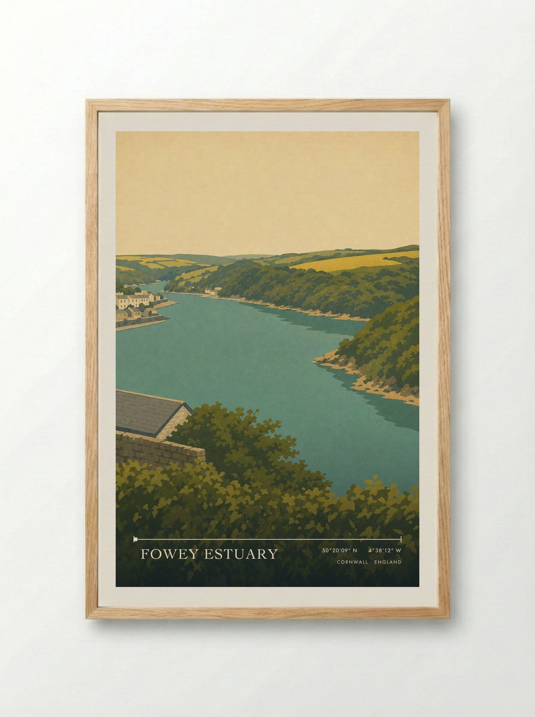 Fowey Estuary Cornwall England Travel Poster - Framed Print Wood