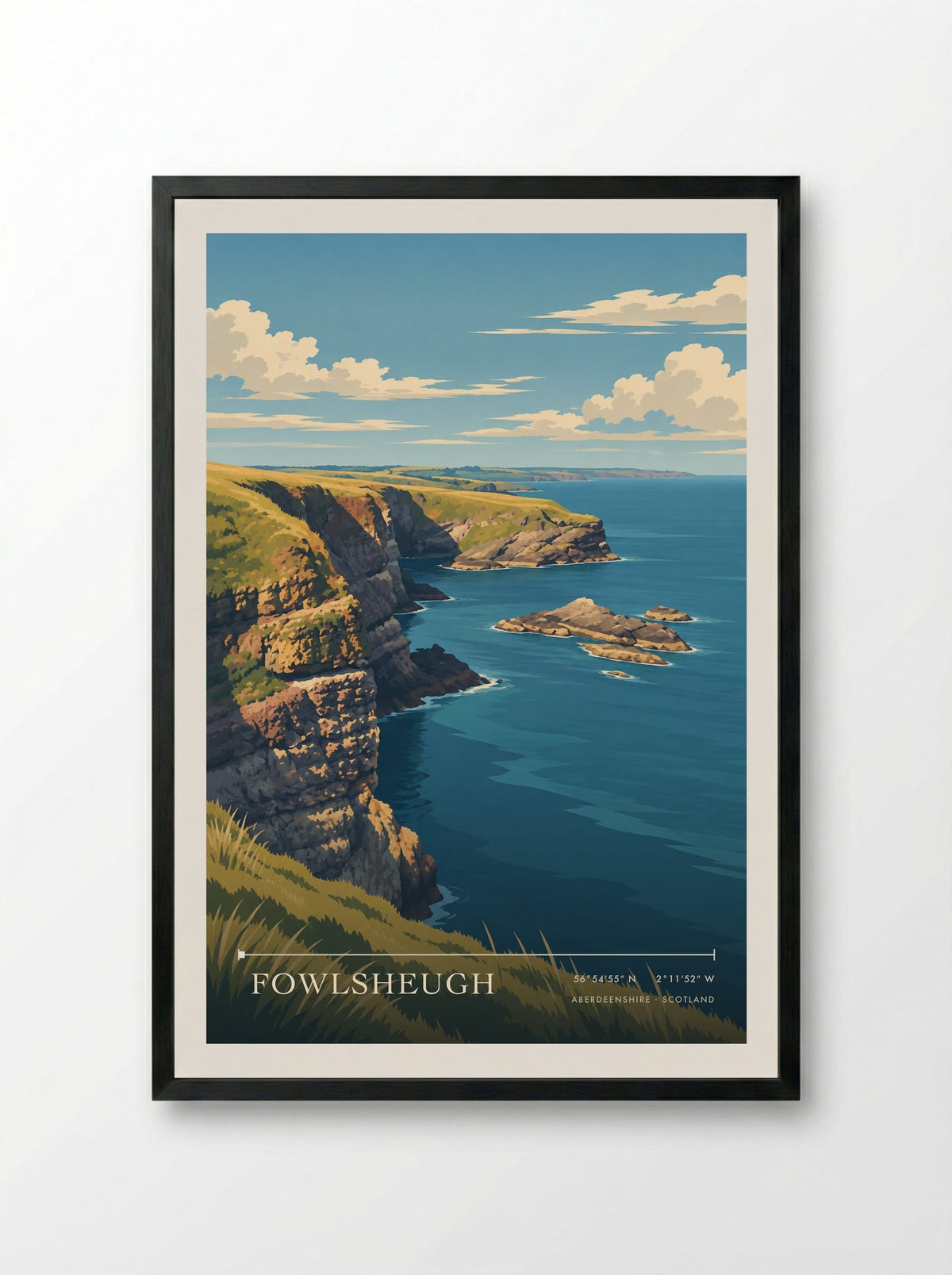 Fowlsheugh, Aberdeenshire | Travel Poster - Framed Print Black