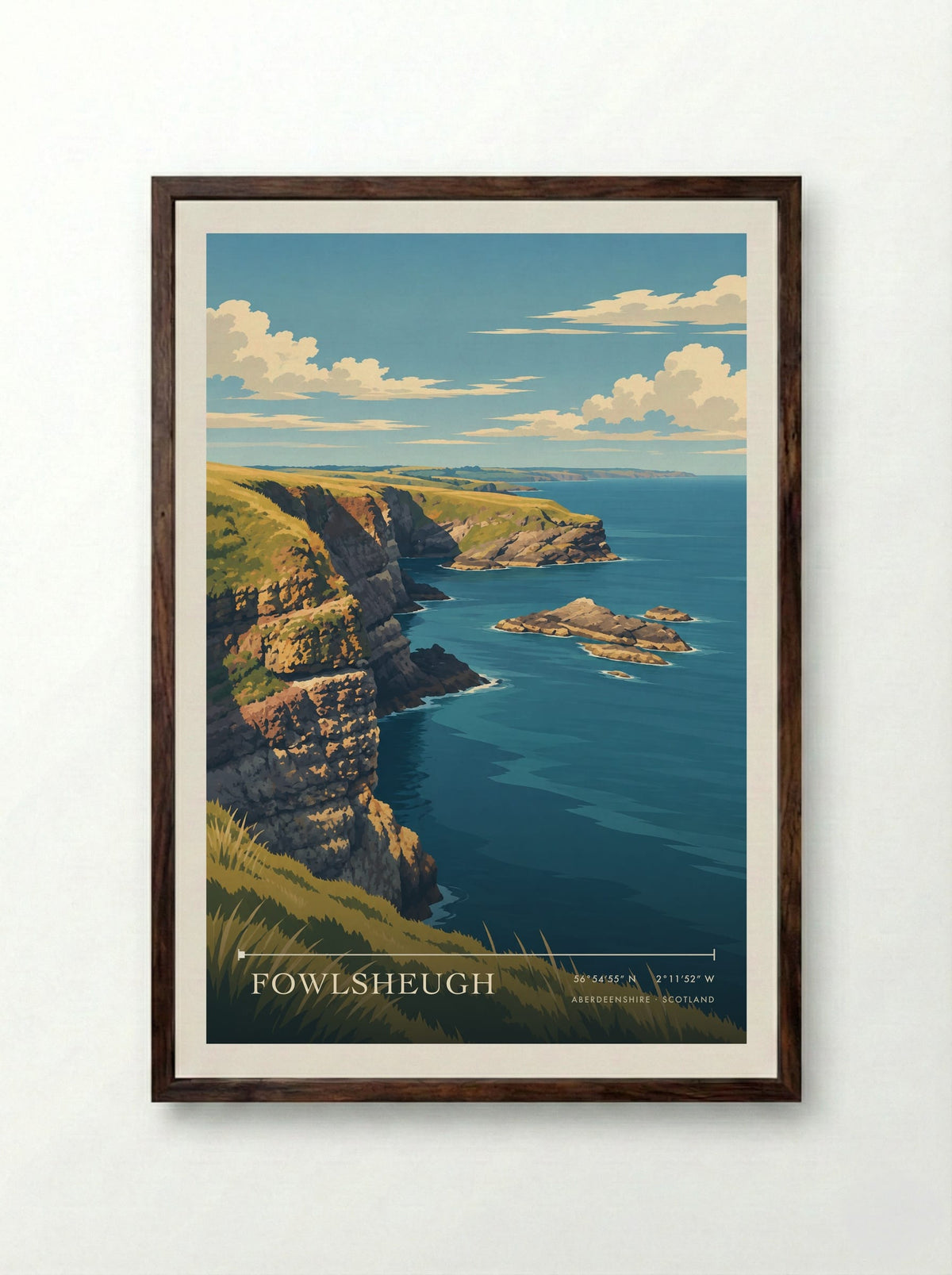 Fowlsheugh, Aberdeenshire | Travel Poster - Framed Print Dark Wood