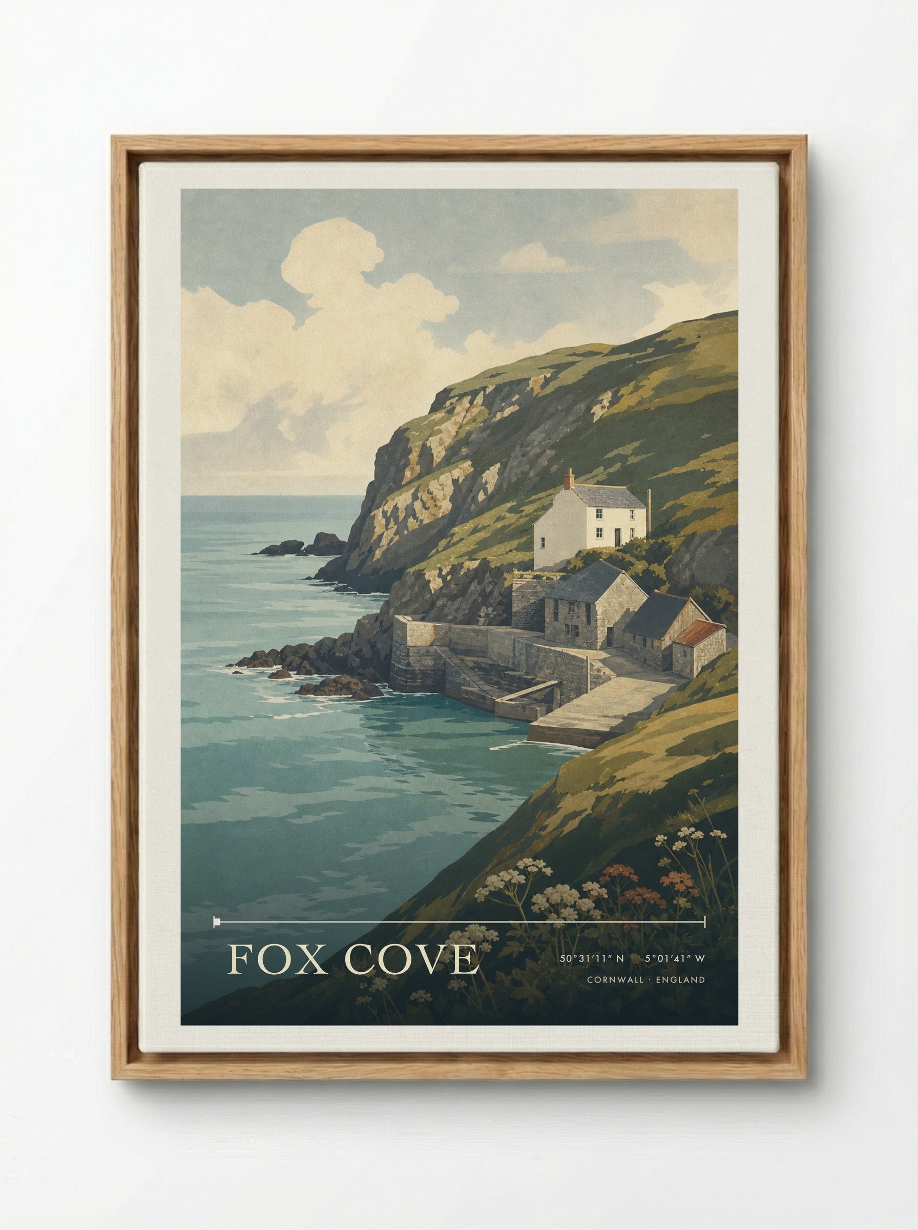 Fox Cove Cornwall England Travel Poster - Framed Canvas Wood