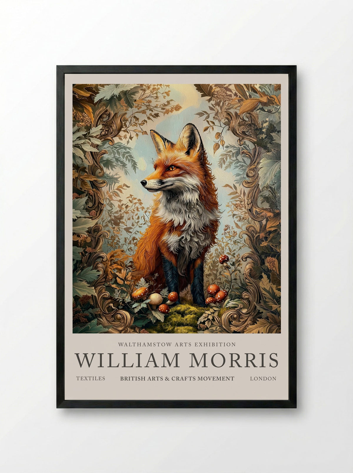 Fox Fable - William Morris - Framed Print Black