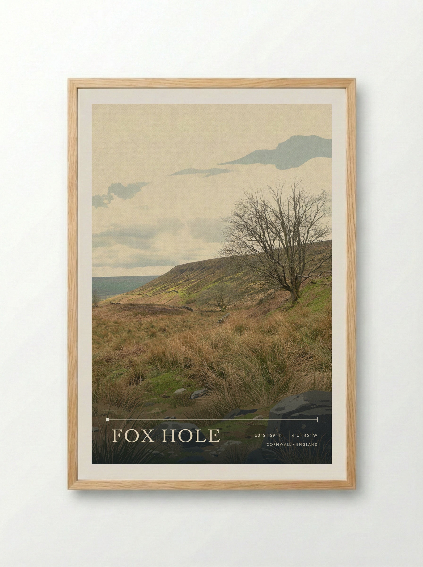 Fox Hole Cornwall England Travel Poster - Framed Print Wood
