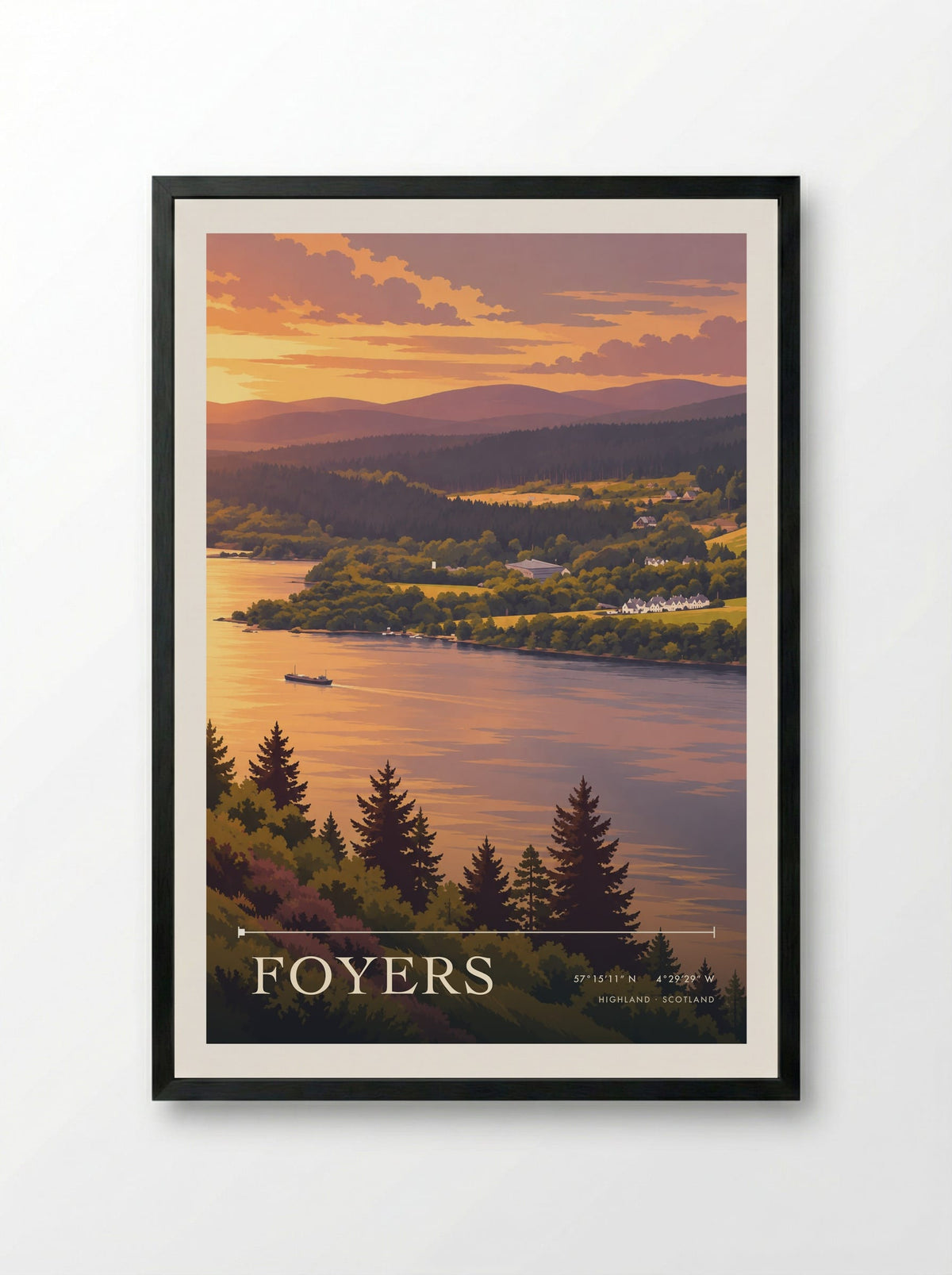 Foyers, Highland | Travel Poster - Framed Print Black