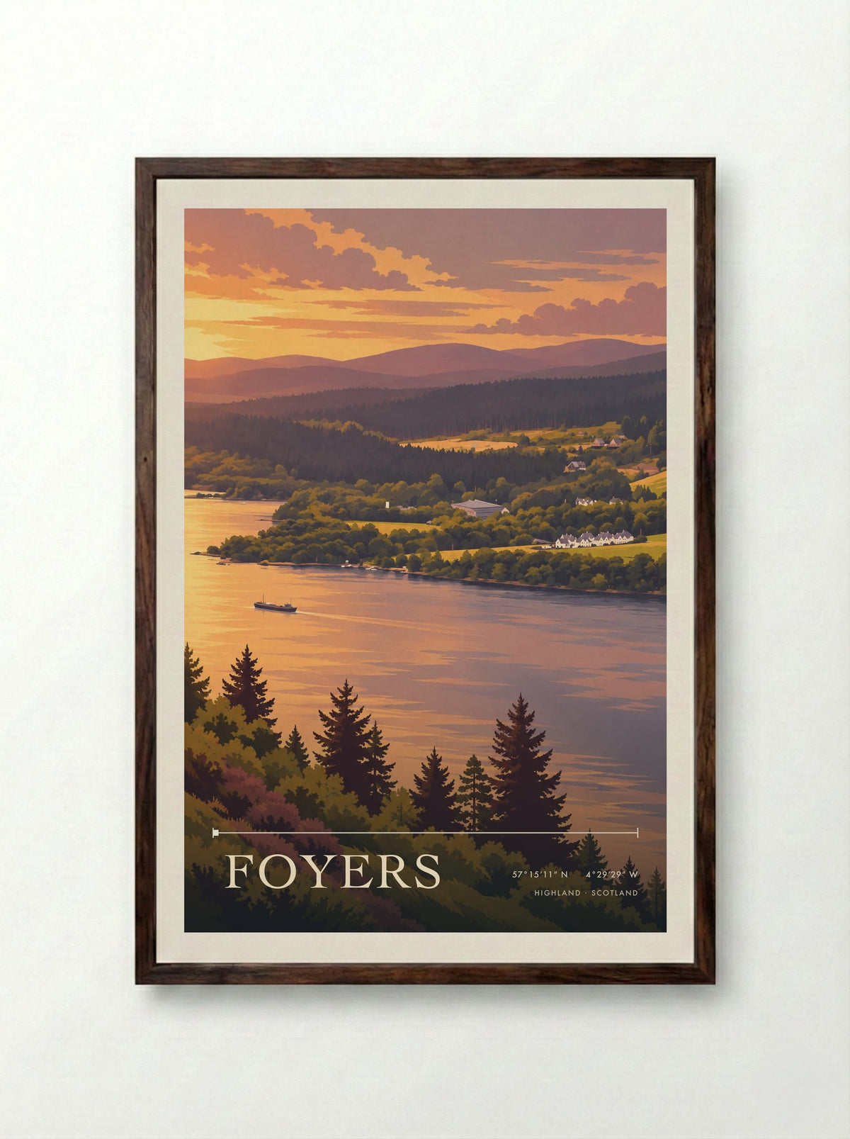 Foyers, Highland | Travel Poster - Framed Print Dark Wood