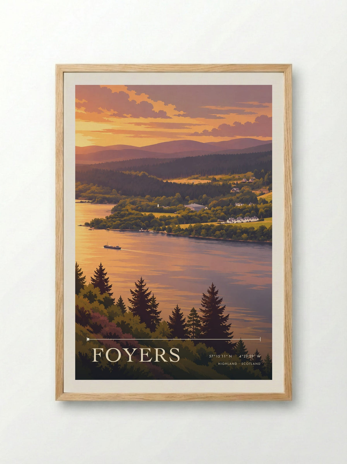 Foyers, Highland | Travel Poster - Framed Print Wood