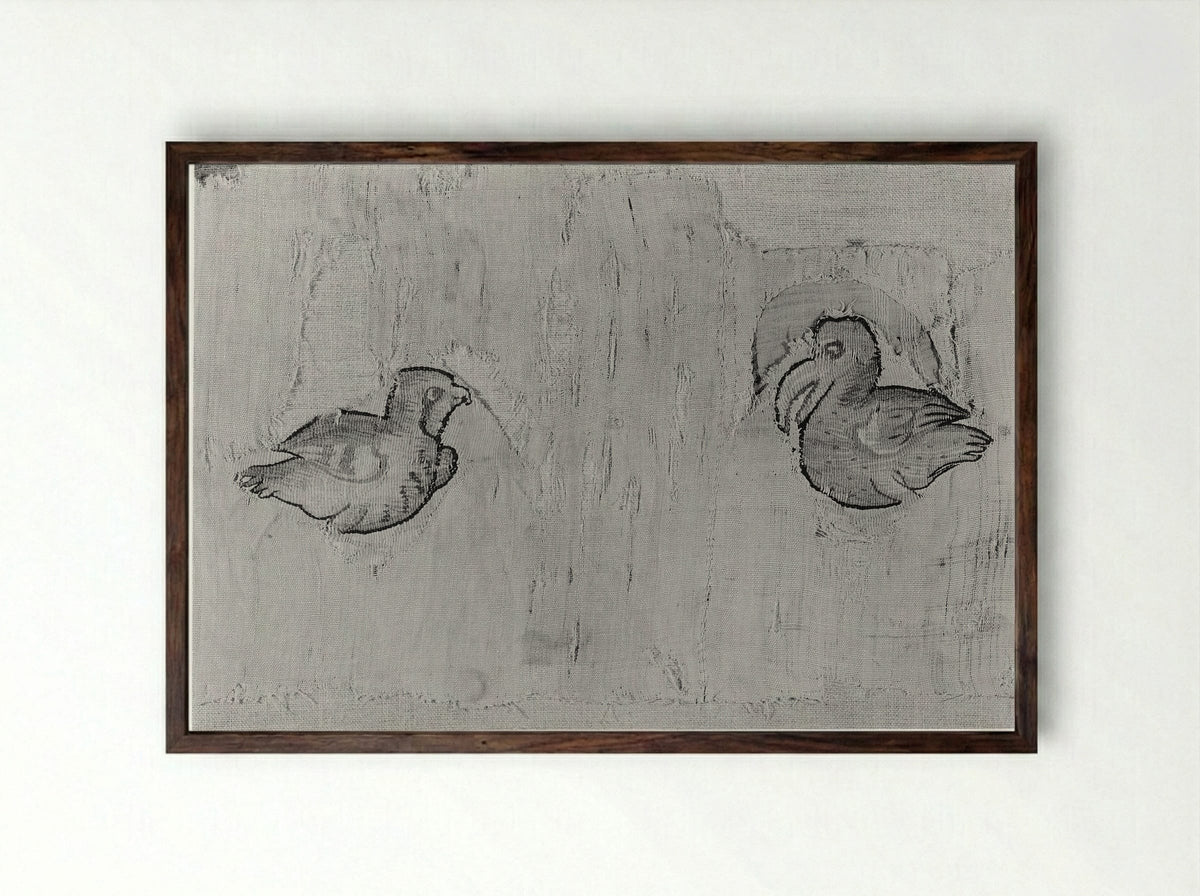 Fragment with Two Birds - Fine Art Print - Framed Print Dark Wood