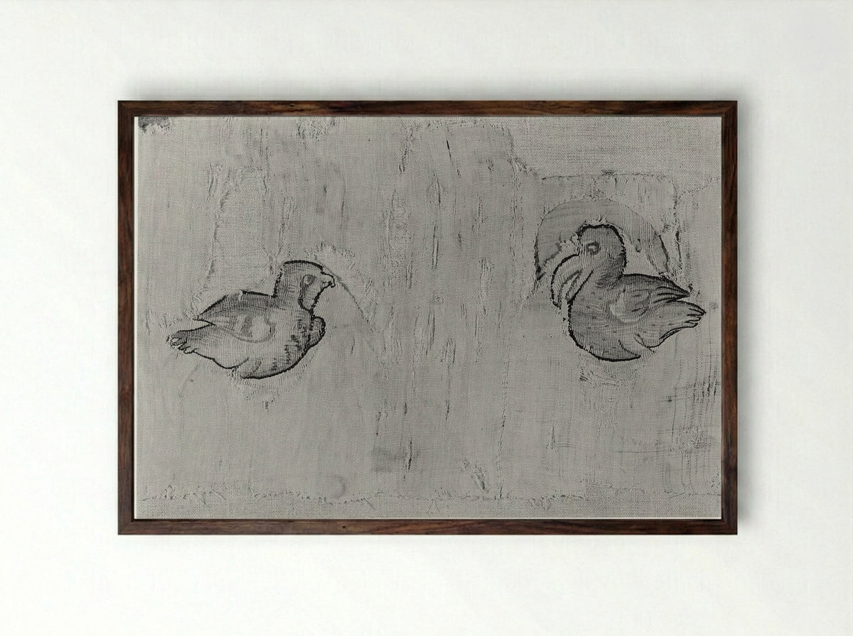Fragment with Two Birds - Fine Art Print - Framed Print Dark Wood