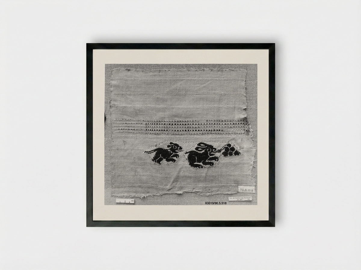Fragment with a Dog, Hare, and a Bunch of Grapes - Unknown Artist - Framed Print Black