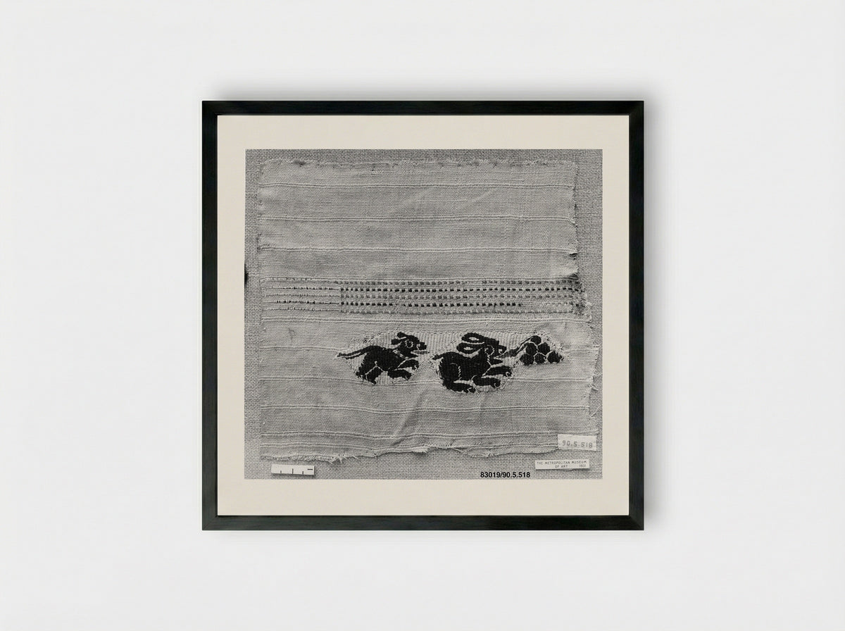 Fragment with a Dog, Hare, and a Bunch of Grapes - Unknown Artist - Framed Print Black