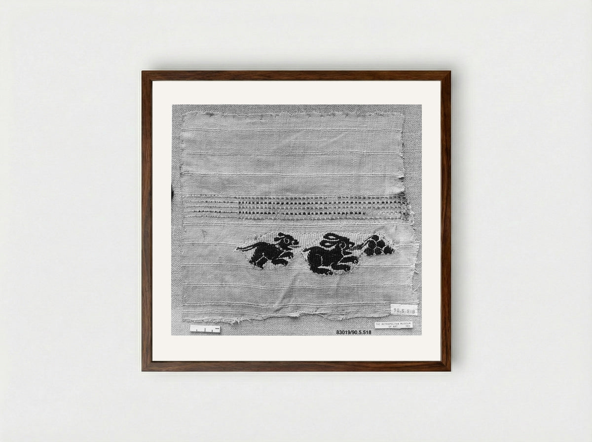 Fragment with a Dog, Hare, and a Bunch of Grapes - Unknown Artist - Framed Print Dark Wood