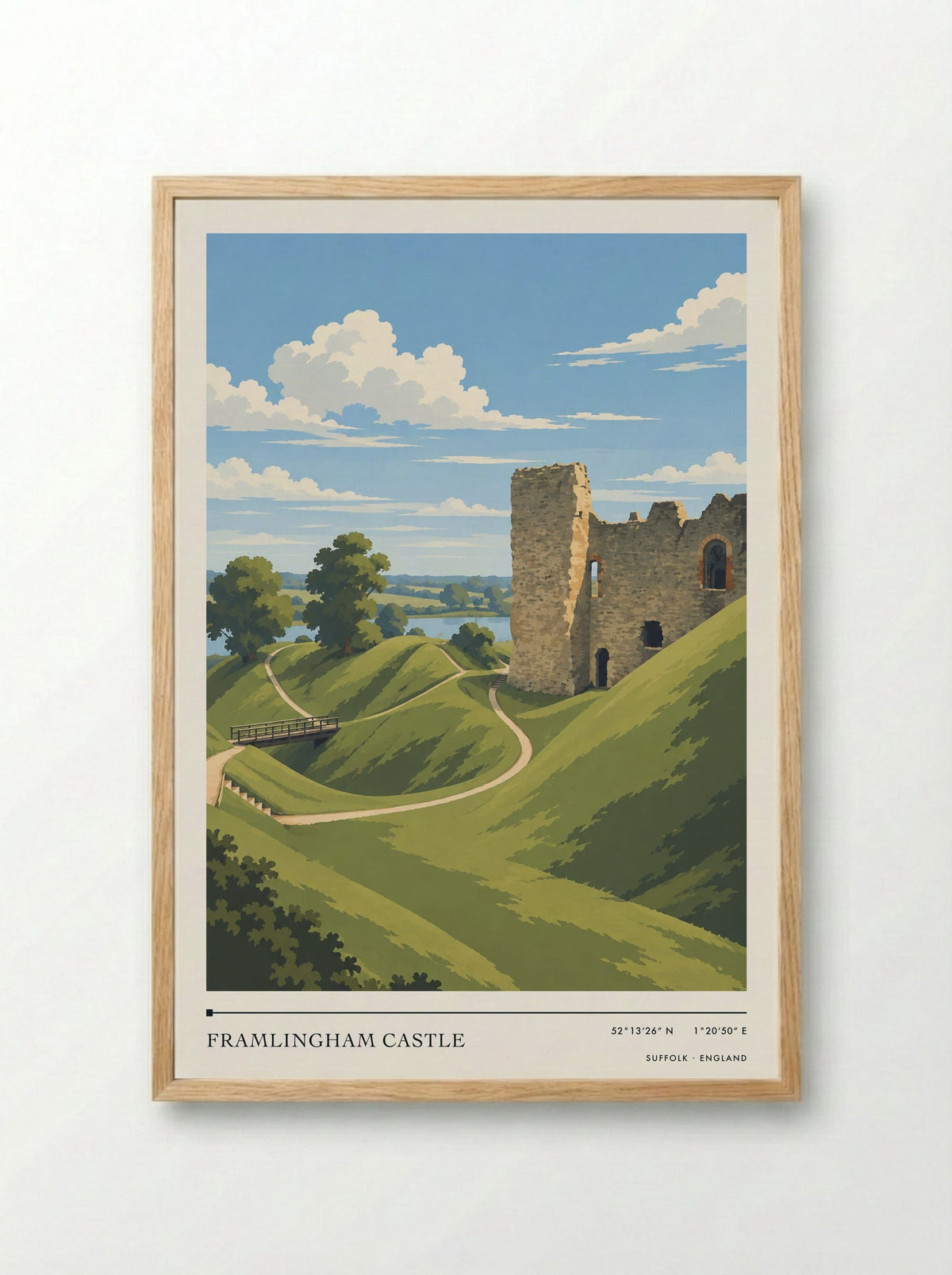 Framlingham Castle, Suffolk | Travel Poster - Framed Print Wood