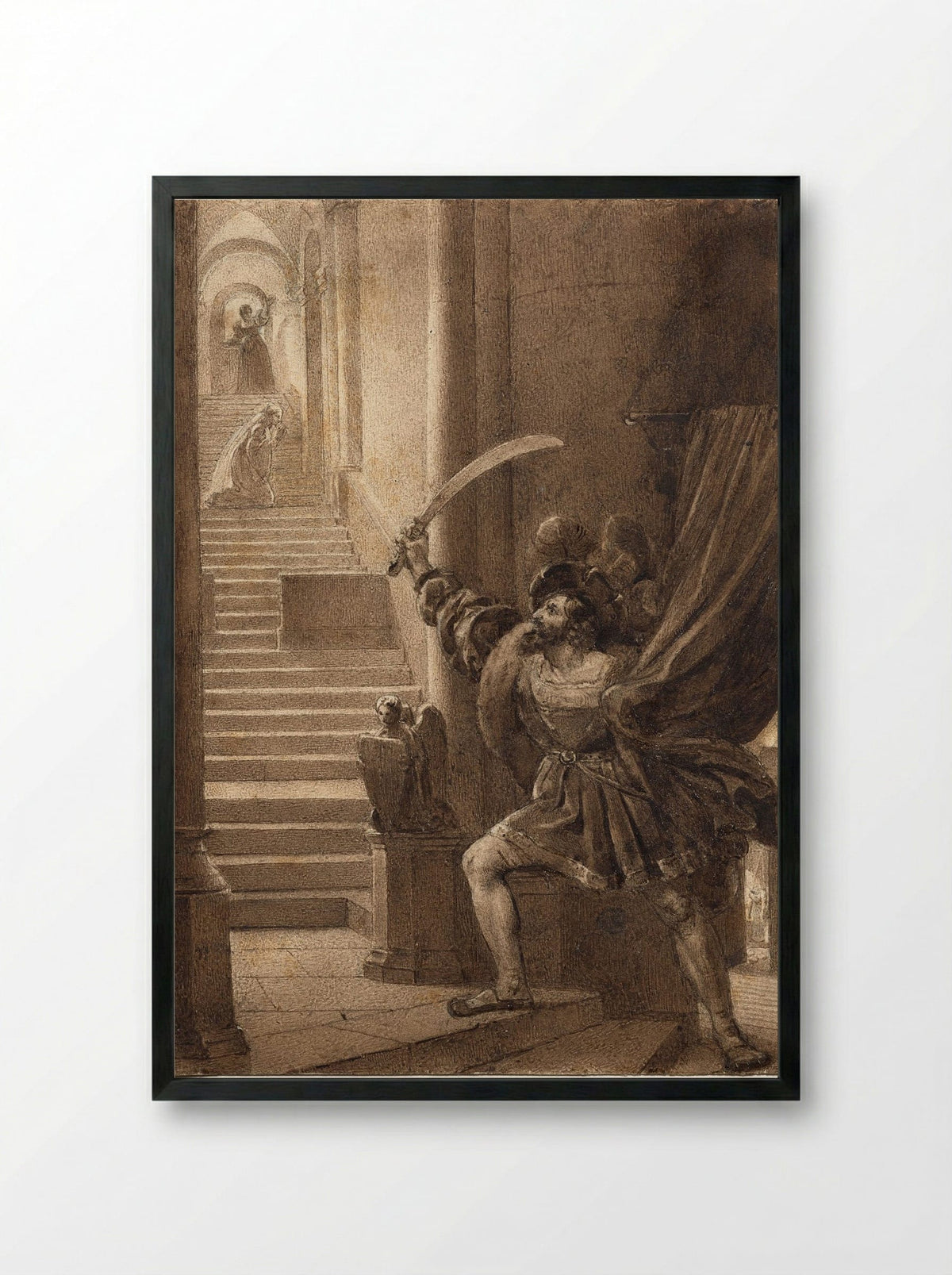 François I Brandishing a Sword - Alexandre-Evariste Fragonard - Framed Print Black
