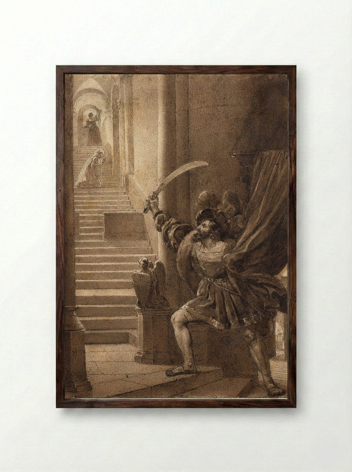 François I Brandishing a Sword - Alexandre-Evariste Fragonard - Framed Print Dark Wood