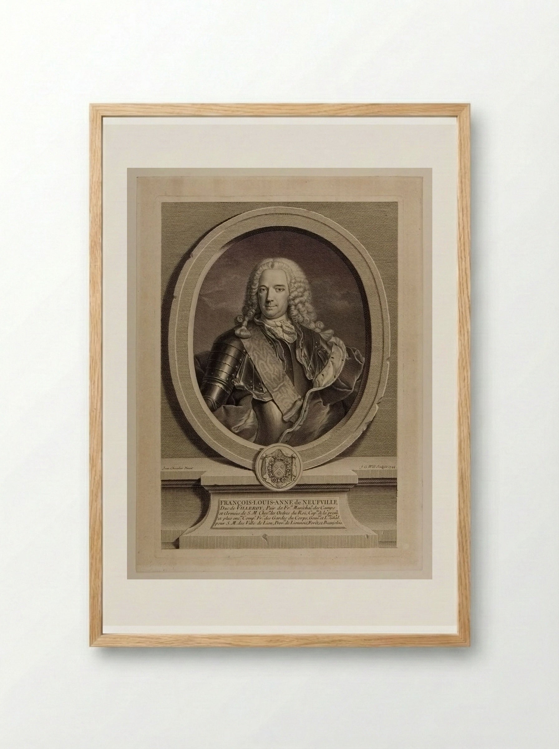 François Louis Anne de Neufville, Duke of Villeroi - Johann Georg Wille - Framed Print Wood