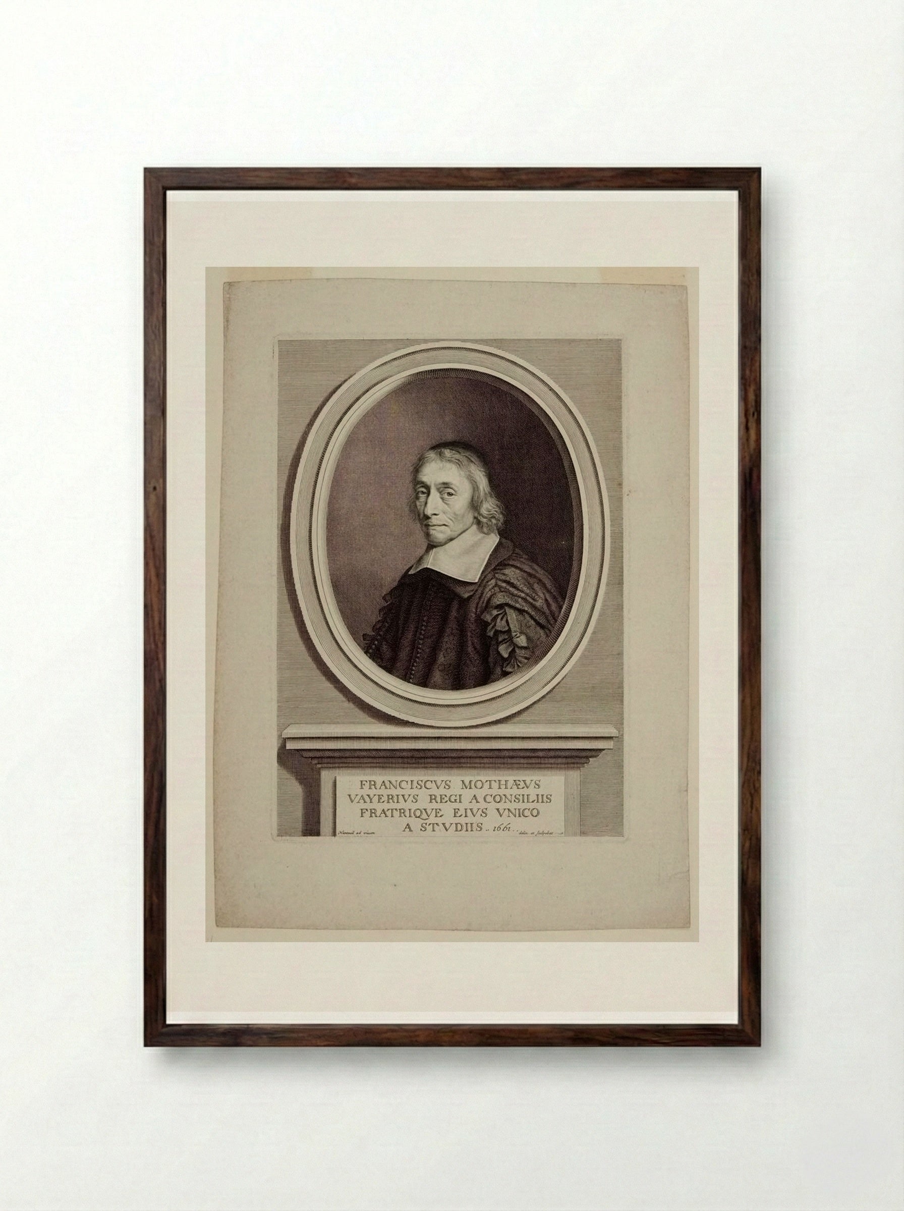 François de la Mothe le Vayer - Robert Nanteuil - Framed Print Dark Wood