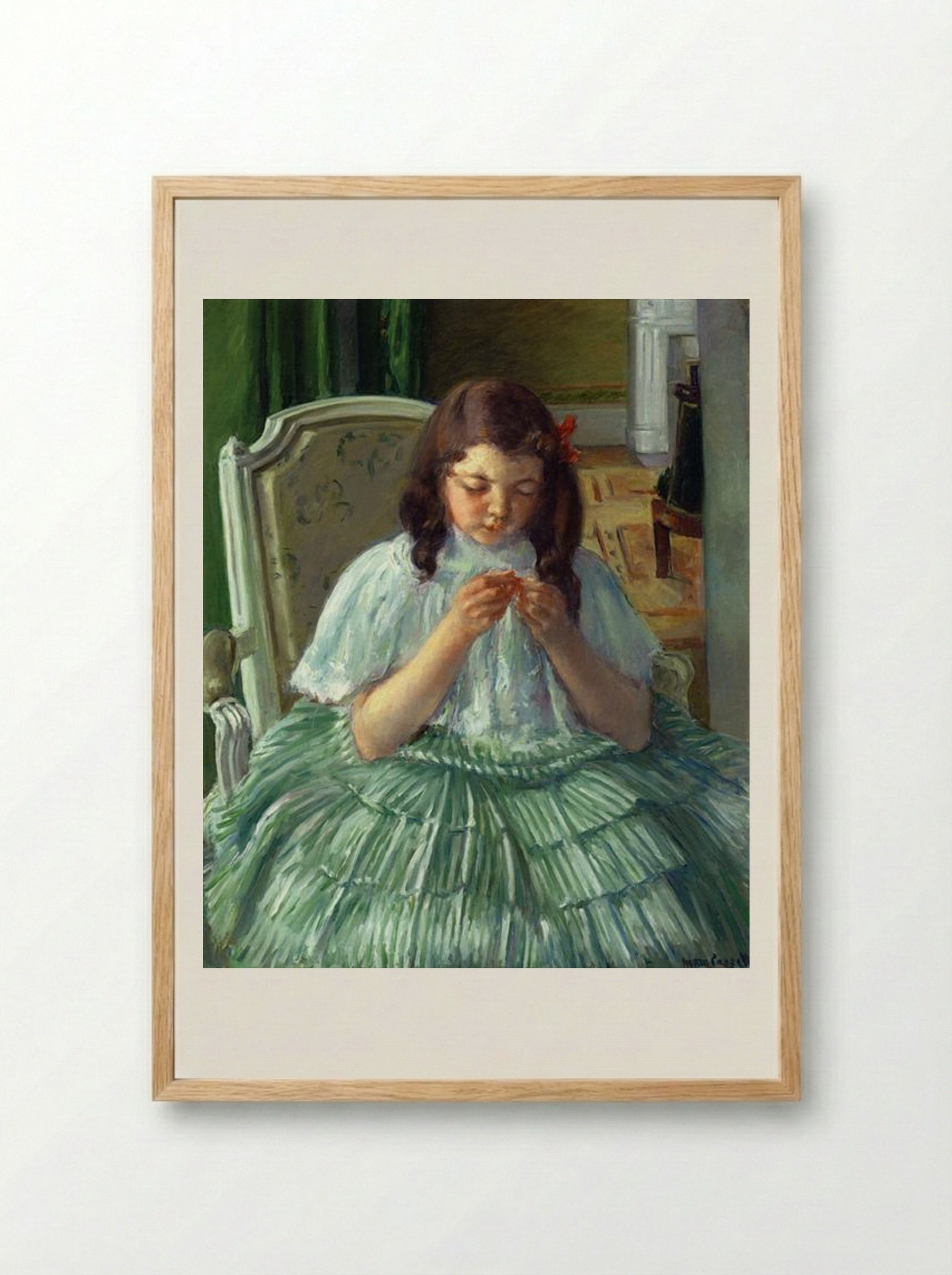 Françoise in Green, Sewing - Mary Cassatt - Framed Print Wood