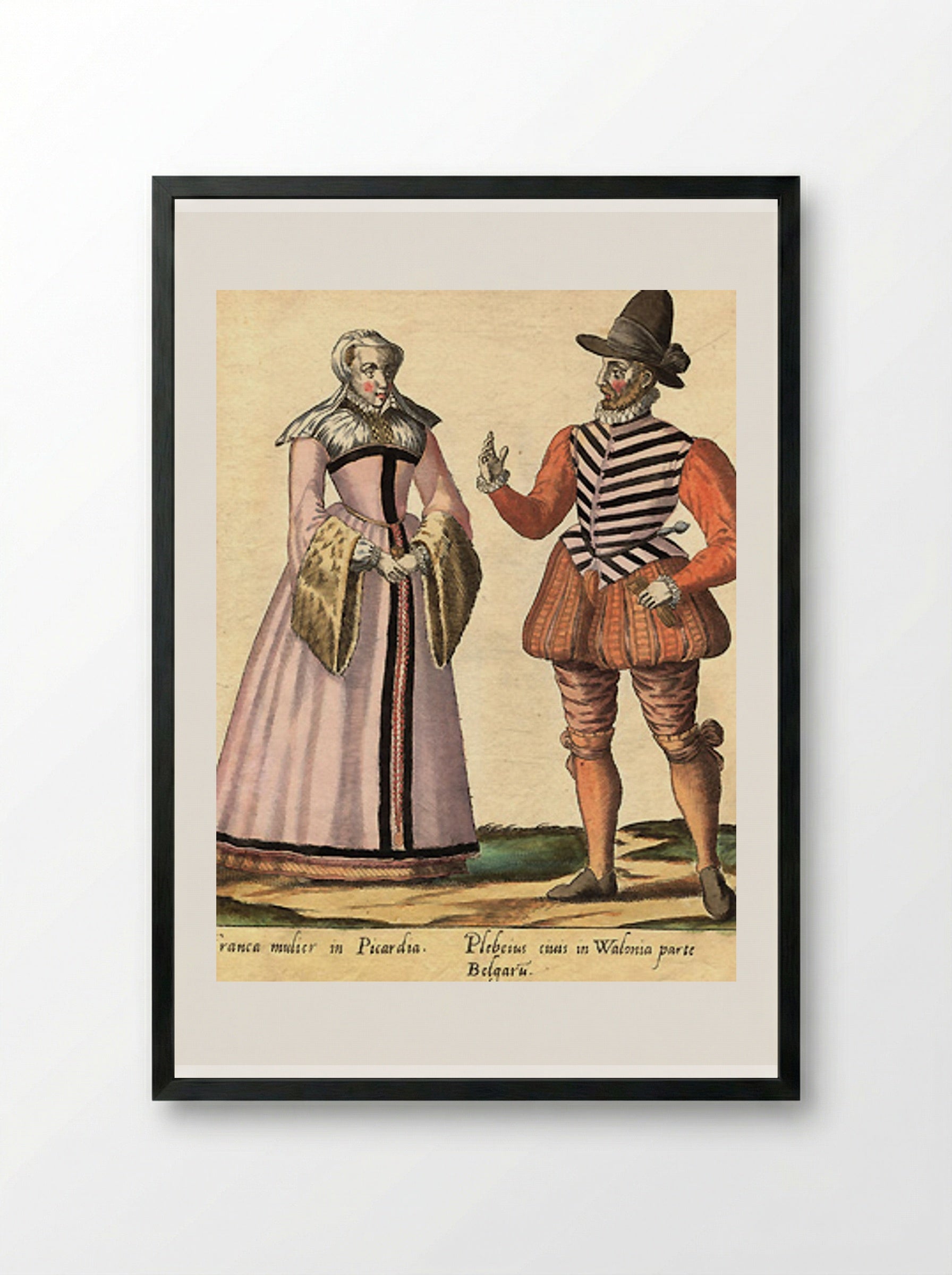 Franca mulier in Picardia and Plebeius civis in Walonia - Abraham de Bruyn - Framed Print Black