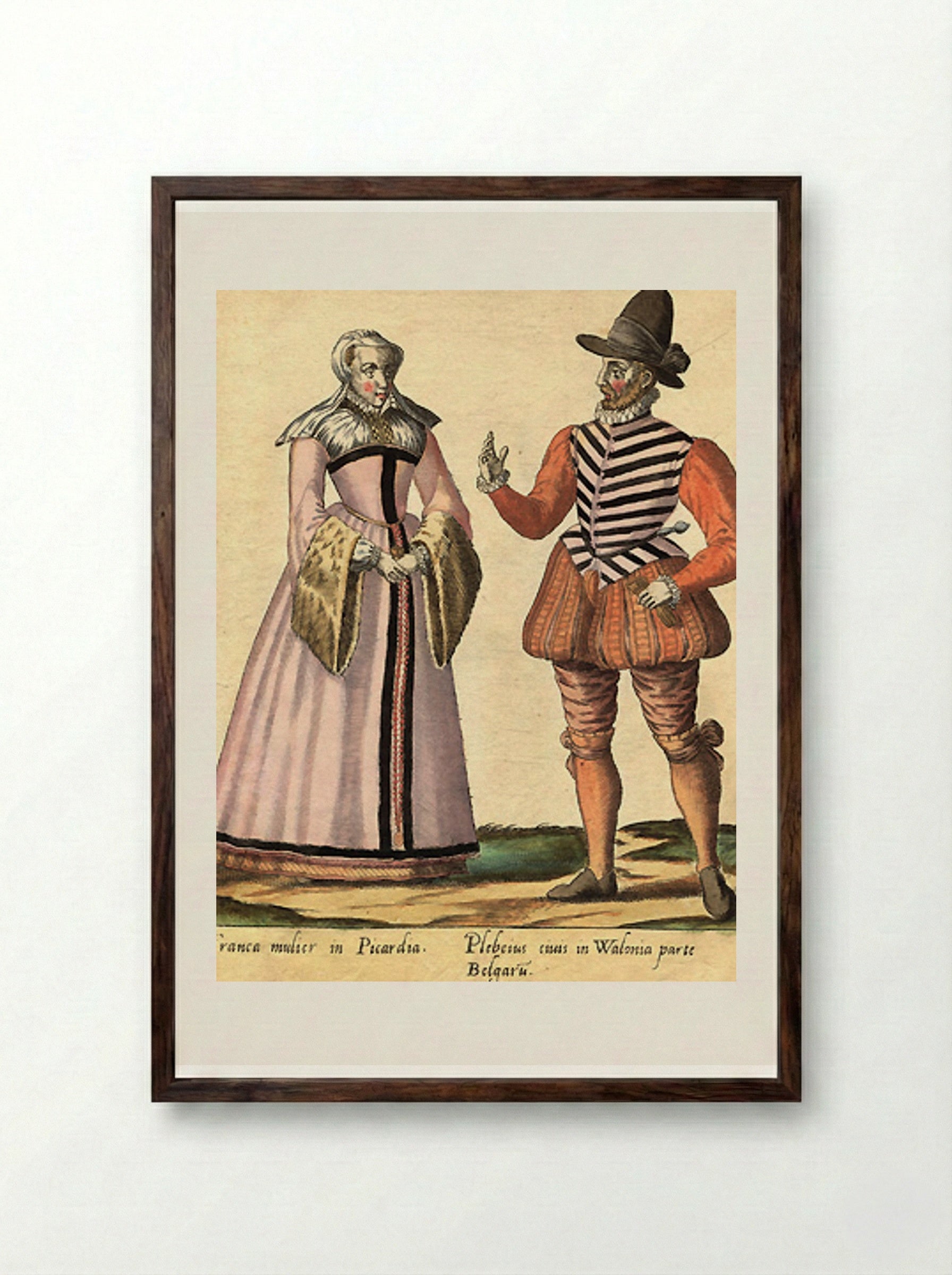 Franca mulier in Picardia and Plebeius civis in Walonia - Abraham de Bruyn - Framed Print Dark Wood