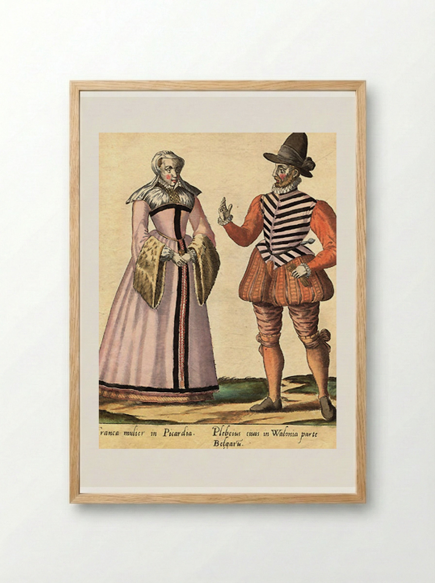 Franca mulier in Picardia and Plebeius civis in Walonia - Abraham de Bruyn - Framed Print Wood