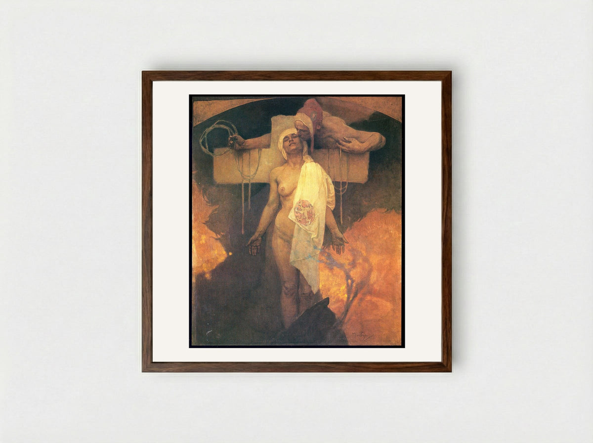 France Embraces Bohemia - Alphonse Mucha - Framed Print Dark Wood