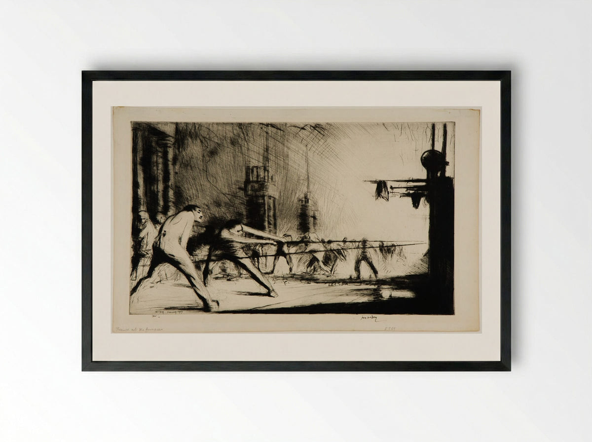 France at her Furnaces - James McBey - Framed Print Black