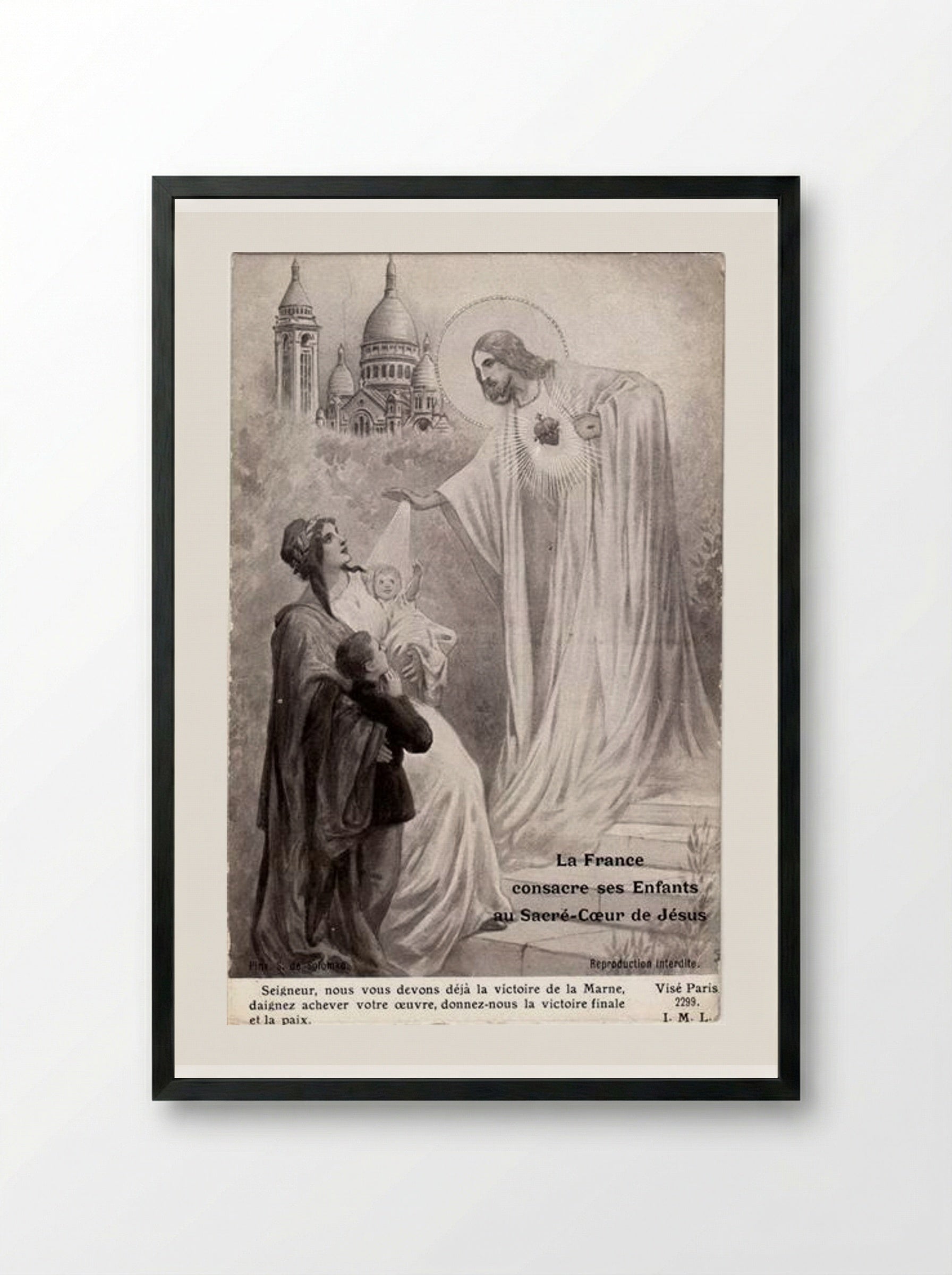 France blesses his children before the Sacred Heart of Jesus - Sergey Solomko - Framed Print Black