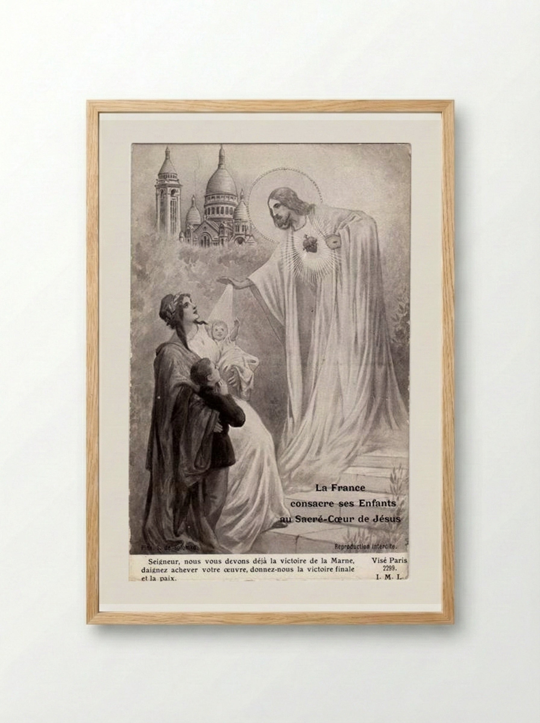 France blesses his children before the Sacred Heart of Jesus - Sergey Solomko - Framed Print Wood