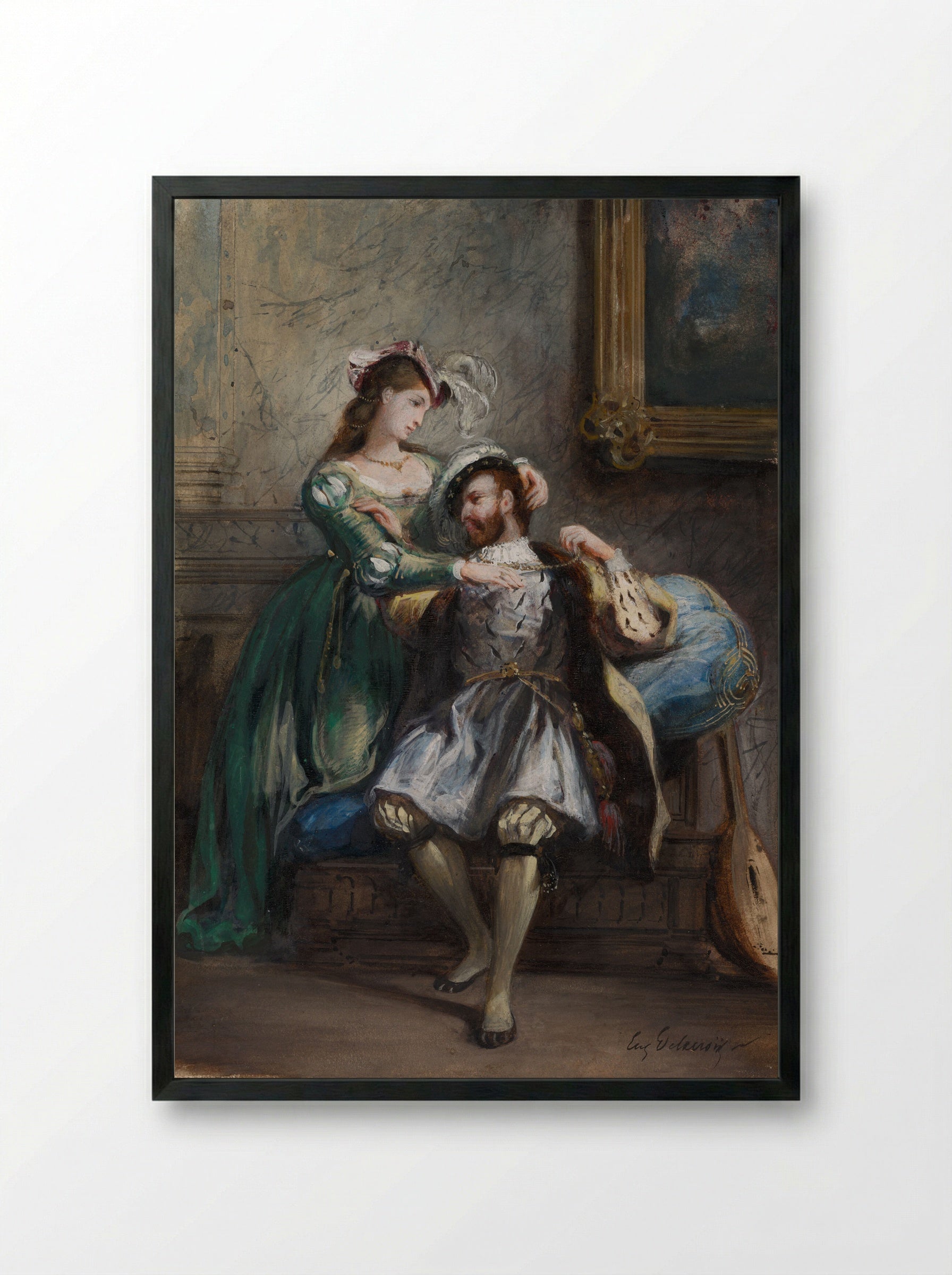 Francis I and his Mistress (Anne de Pisseleu) - Ferdinand-Victor-Eugène Delacroix - Framed Print Black