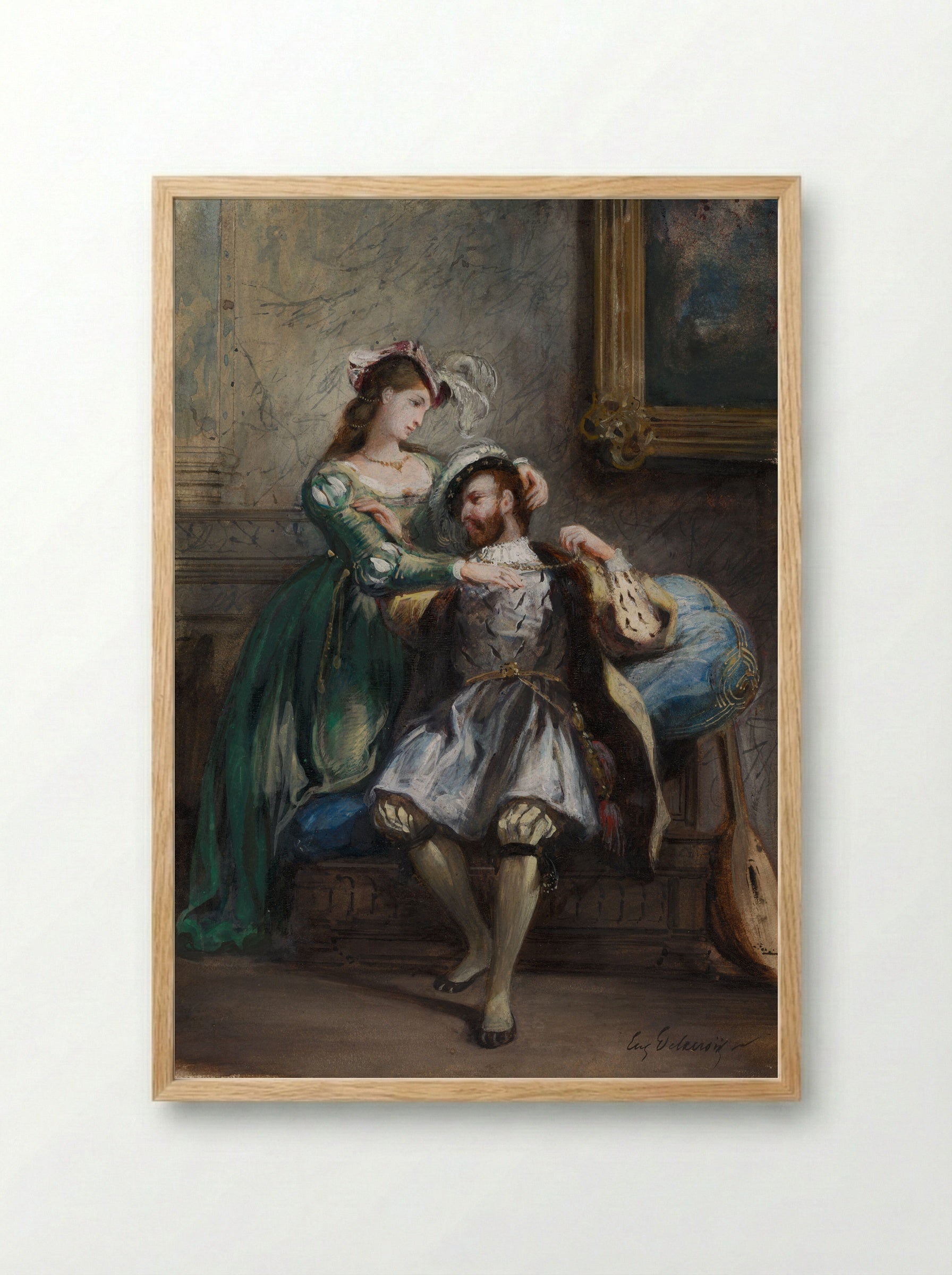 Francis I and his Mistress (Anne de Pisseleu) - Ferdinand-Victor-Eugène Delacroix - Framed Print Wood