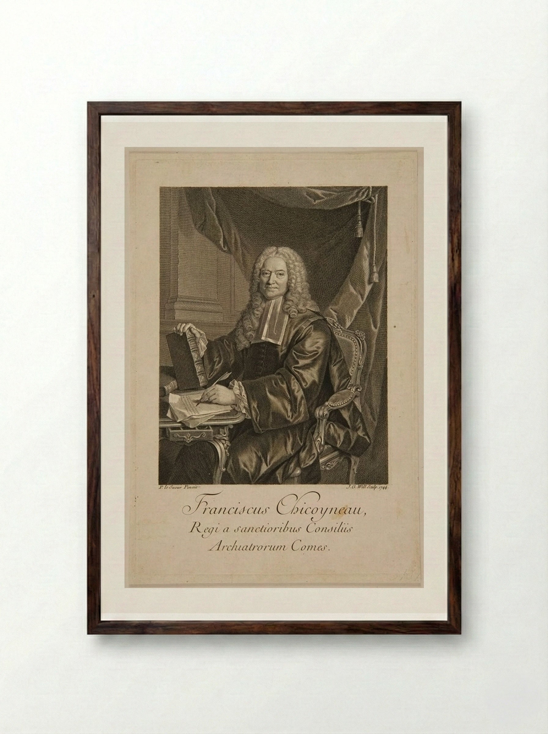 Franciscus Chicoyneau - Johann Georg Wille - Framed Print Dark Wood