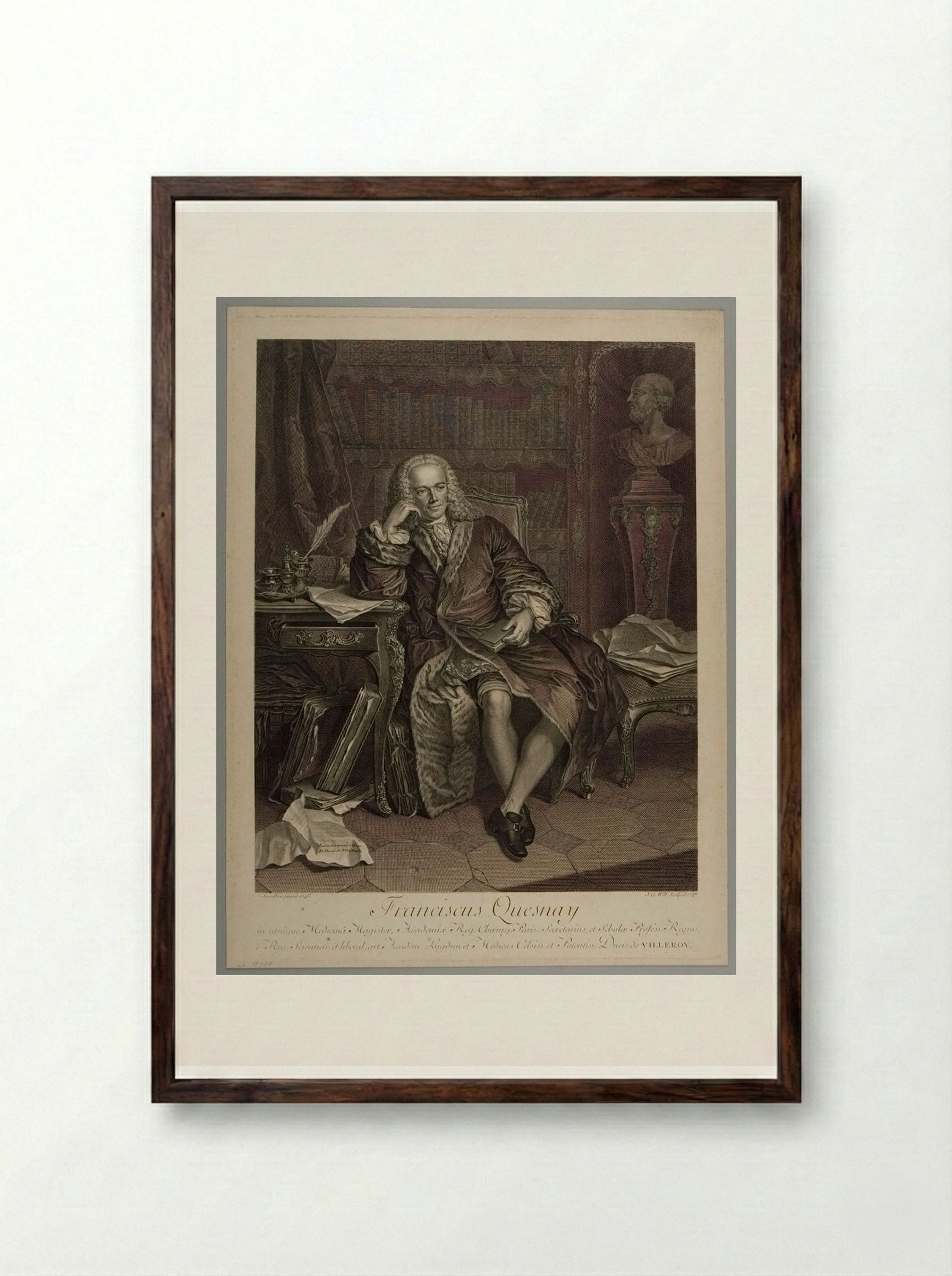 Franciscus Quesnay - Johann Georg Wille - Framed Print Dark Wood