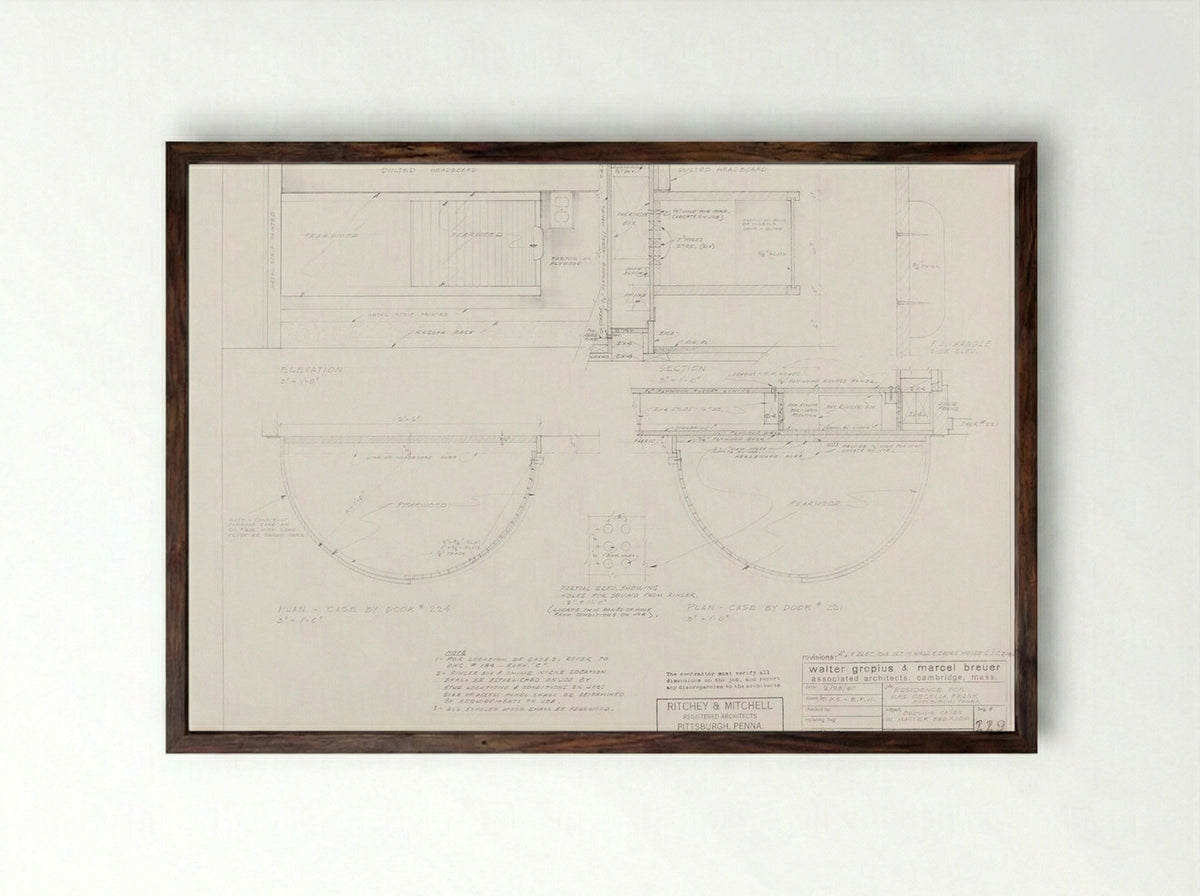 Frank Residence Bedside Cases - Walter Gropius and Marcel Breuer - Framed Print Dark Wood