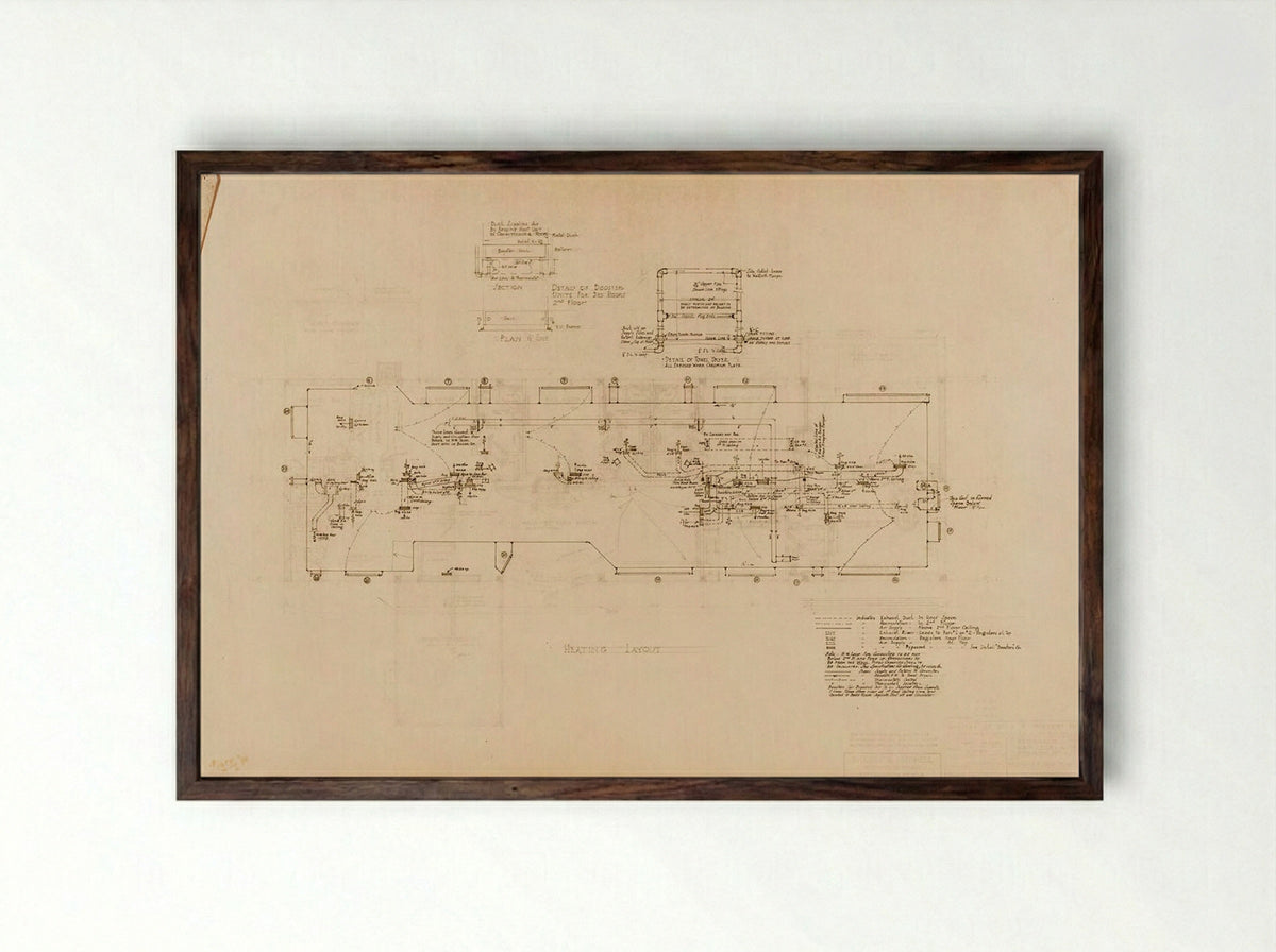 Frank Residence Heating Layout - Currie - Framed Print Dark Wood