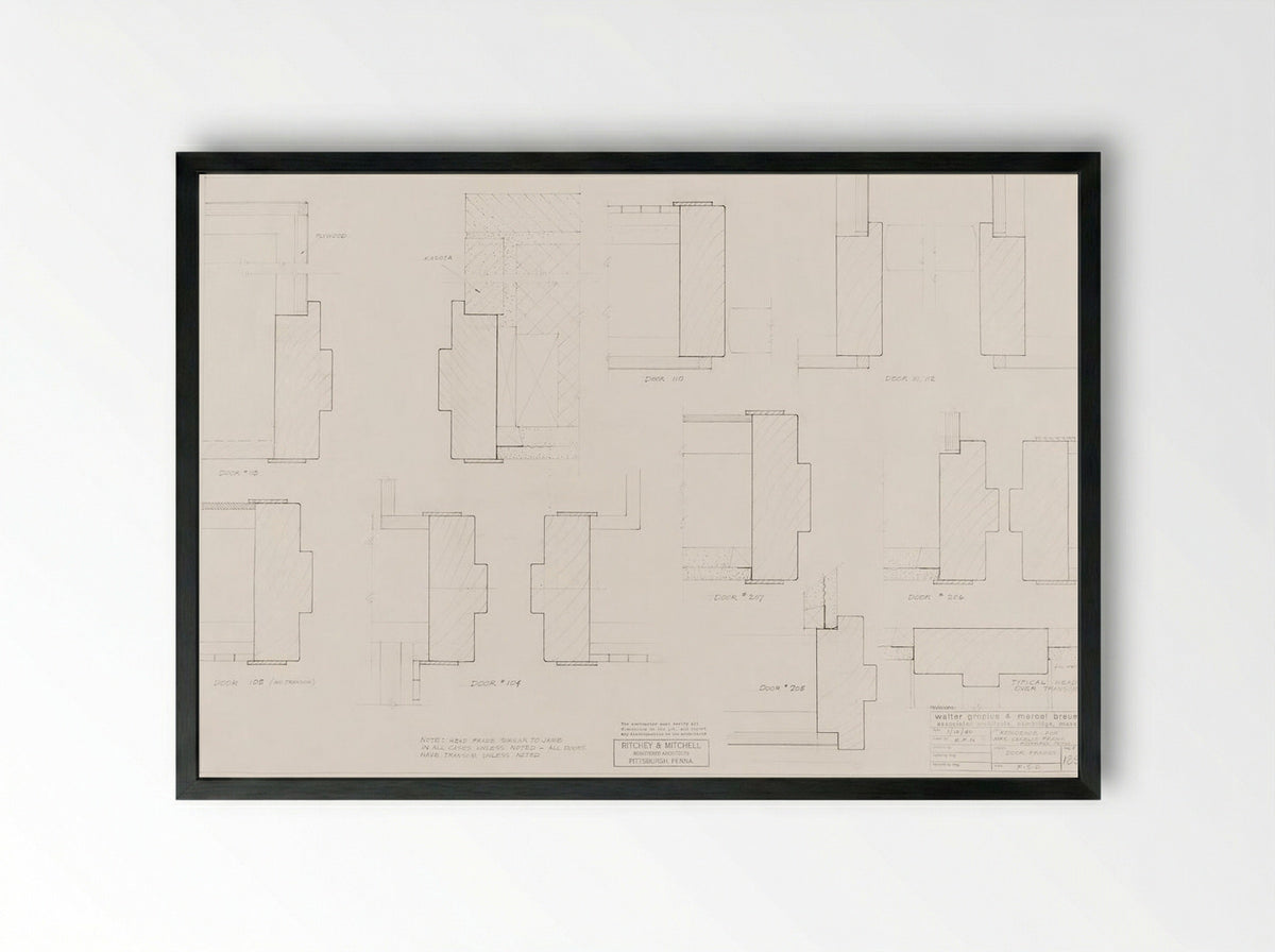 Frank Residence, Pittsburgh, Pennsylvania: Door Frames Details - E.F.N. - Framed Print Black