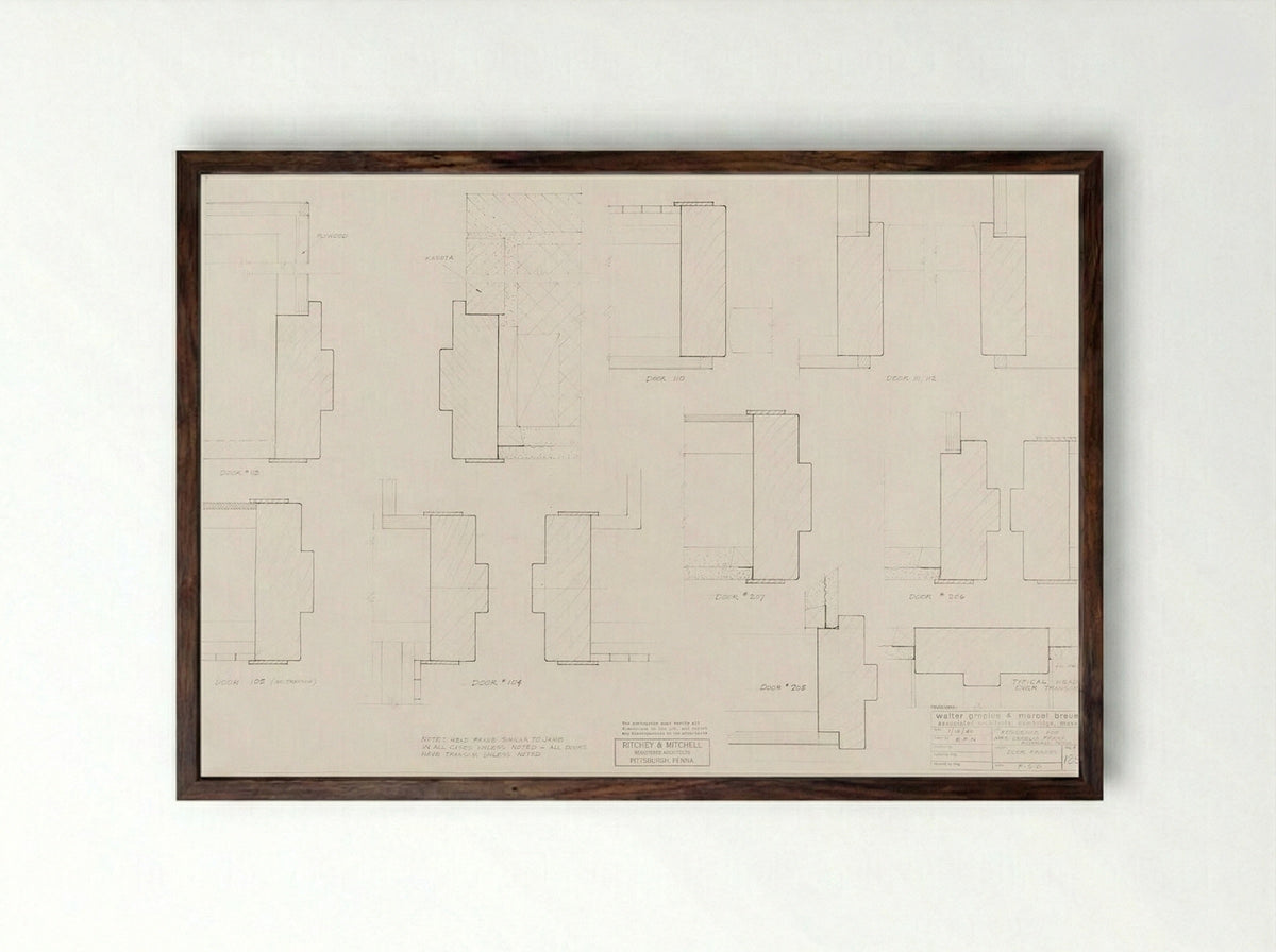 Frank Residence, Pittsburgh, Pennsylvania: Door Frames Details - E.F.N. - Framed Print Dark Wood