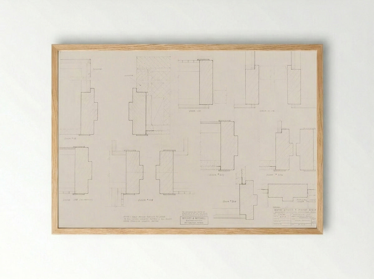 Frank Residence, Pittsburgh, Pennsylvania: Door Frames Details - E.F.N. - Framed Print Wood