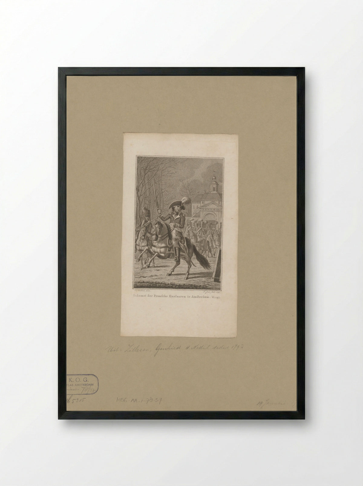 Franse huzaren trekken Amsterdam binnen bij de Leidsepoort - Christiaan Josi - Framed Print Black
