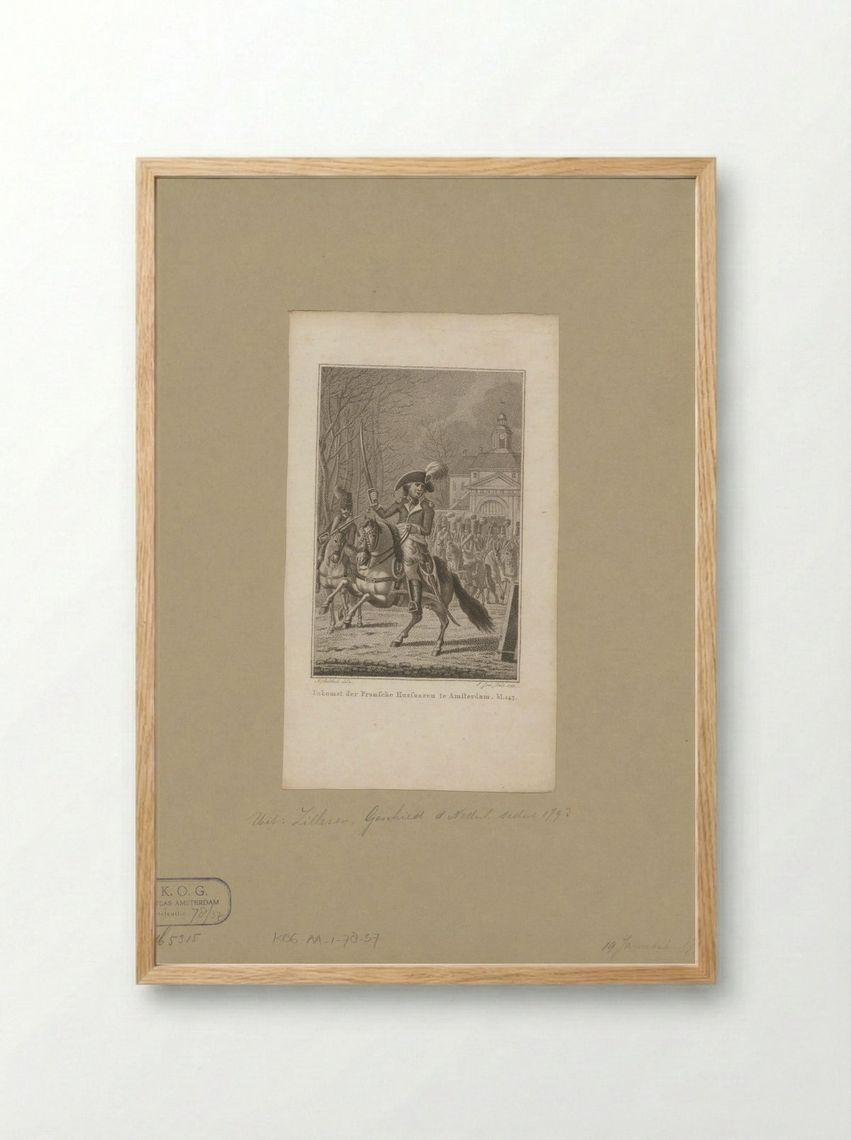 Franse huzaren trekken Amsterdam binnen bij de Leidsepoort - Christiaan Josi - Framed Print Wood