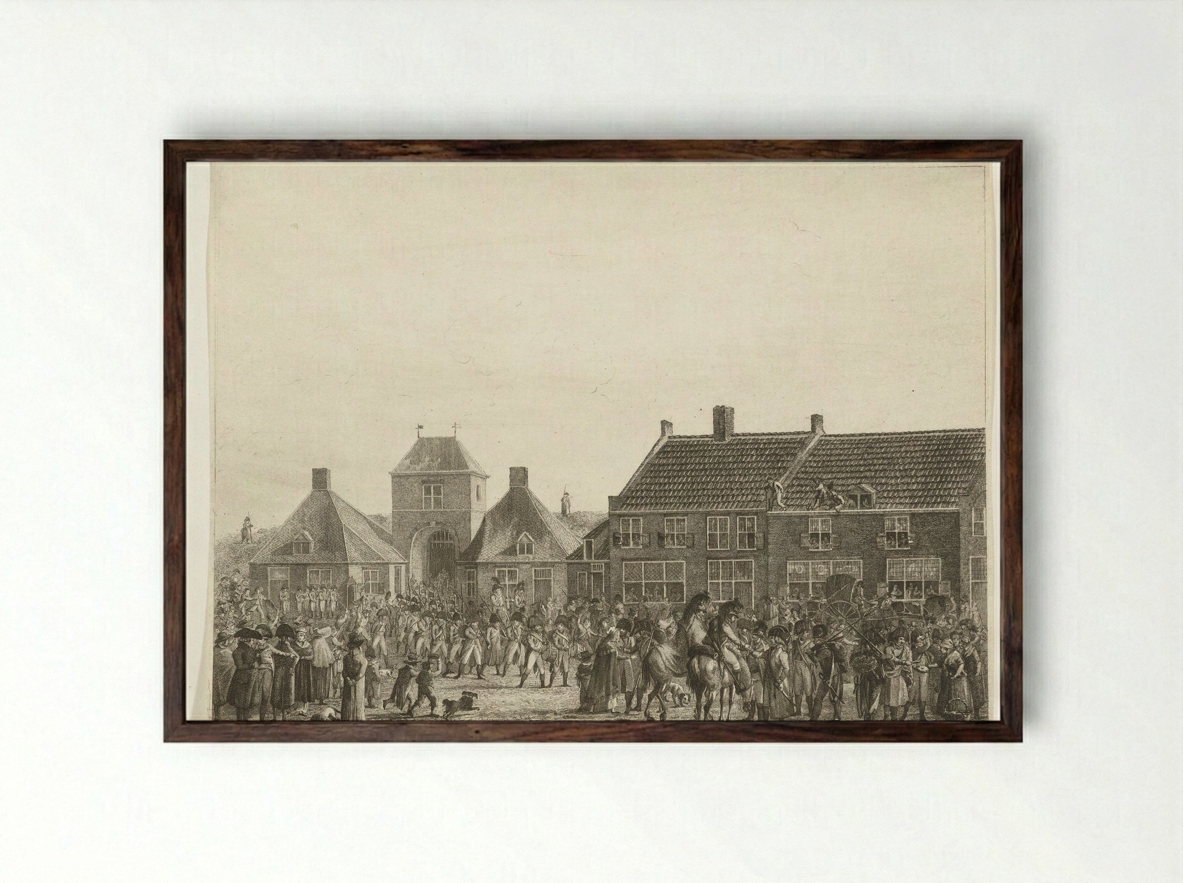 Franse troepen trekken Breda binnen, 1793 - Joannes Bemme - Framed Print Dark Wood