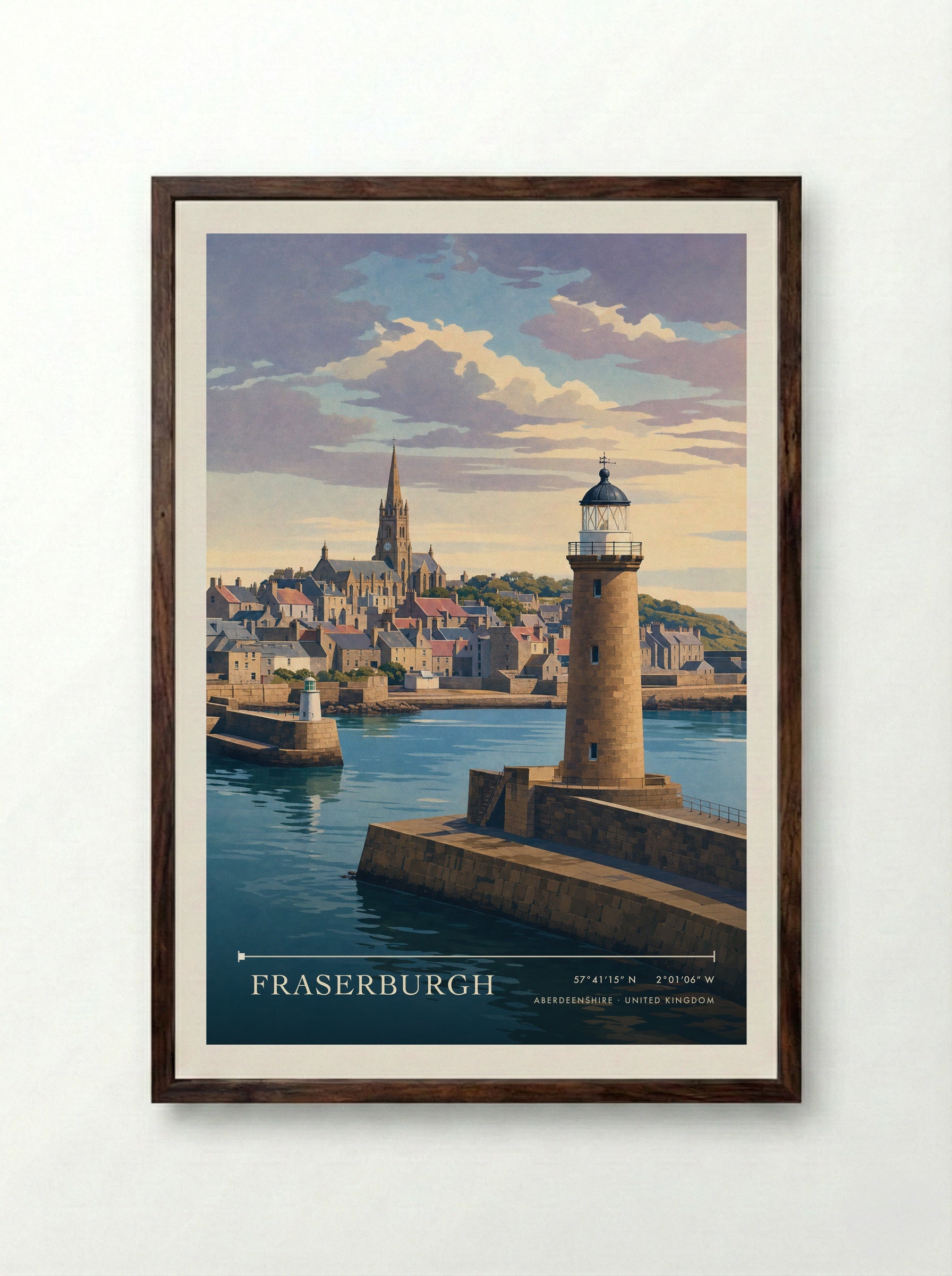 Fraserburgh Aberdeenshire United Kingdom Travel Poster - Framed Print Dark Wood