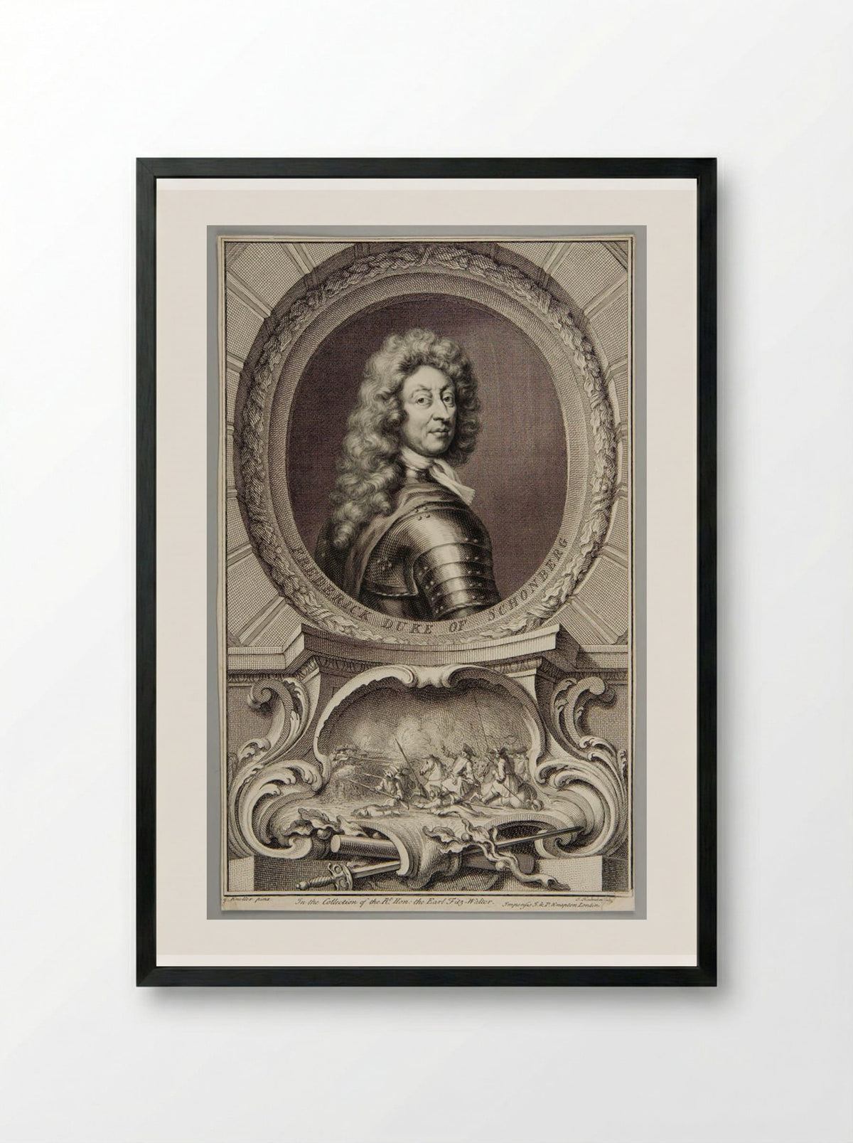 Frederick Armand Hermann von Schomberg - Jacobus Houbraken - Framed Print Black