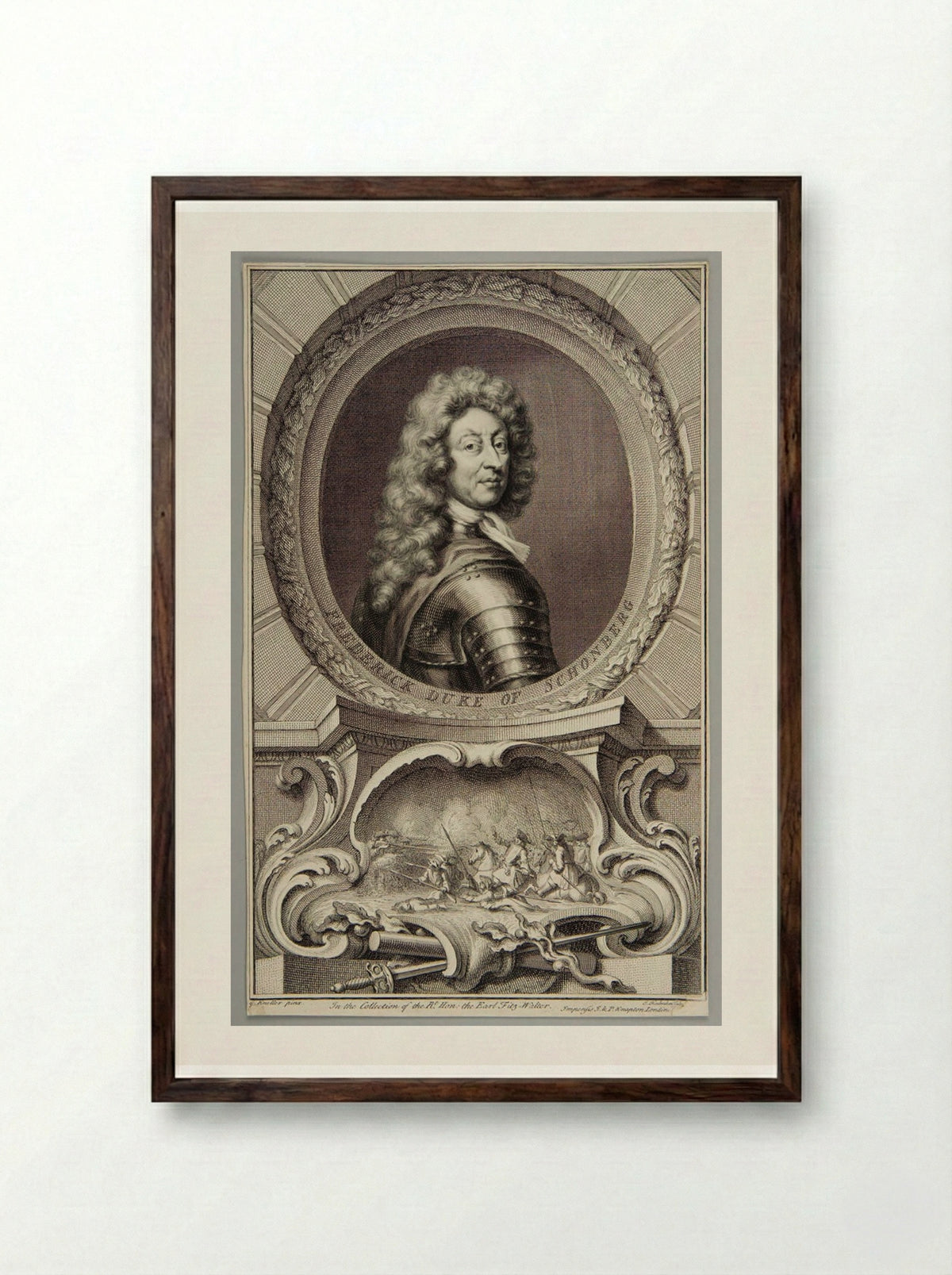 Frederick Armand Hermann von Schomberg - Jacobus Houbraken - Framed Print Dark Wood