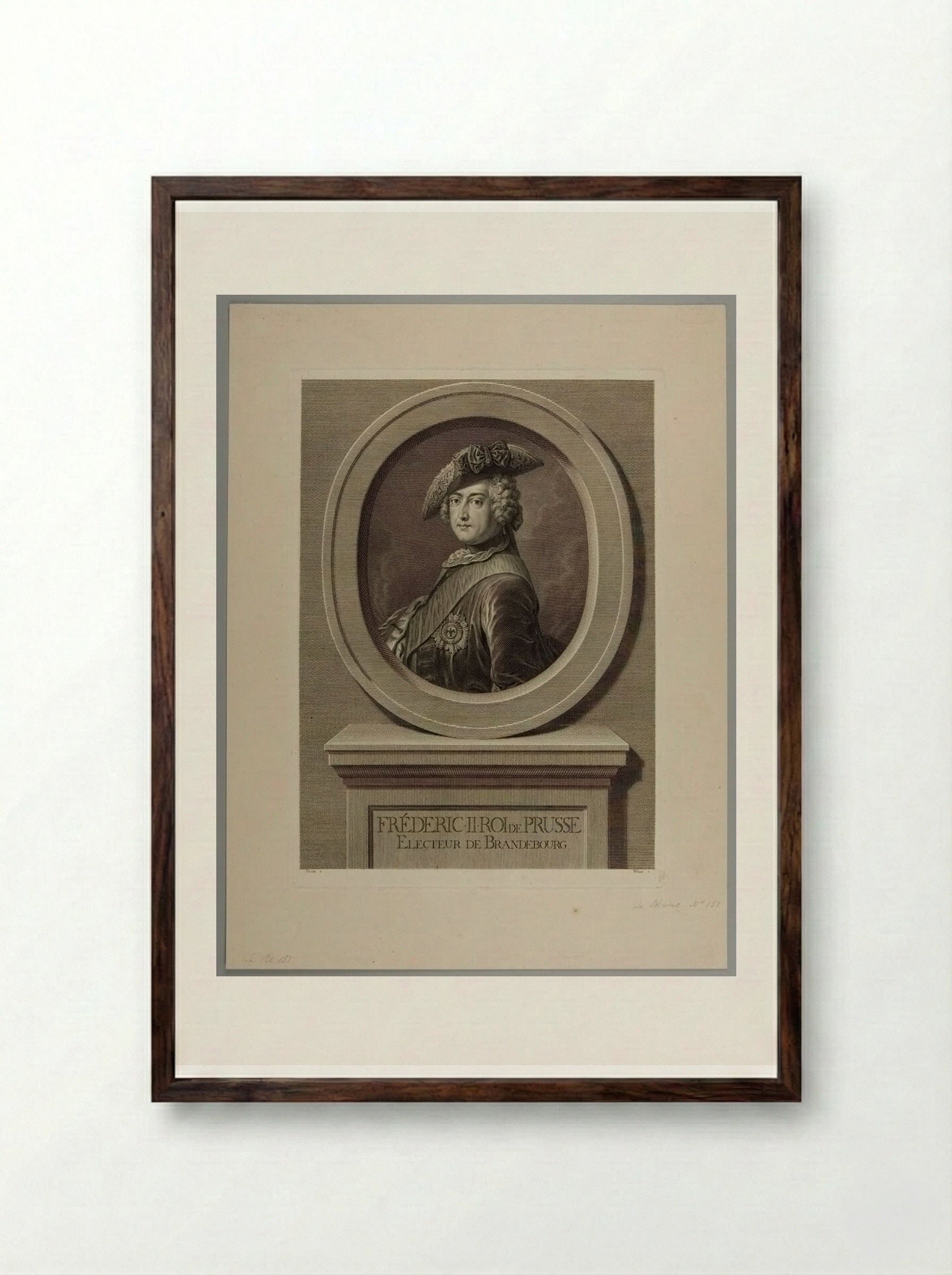 Frederick II, King of Prussia - Johann Georg Wille - Framed Print Dark Wood