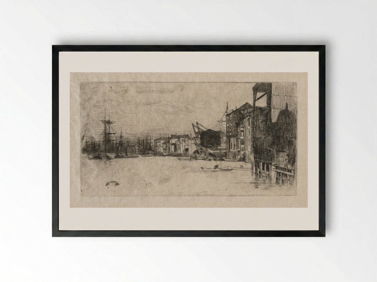 Free Trade Wharf - James McNeill Whistler - Framed Print Black